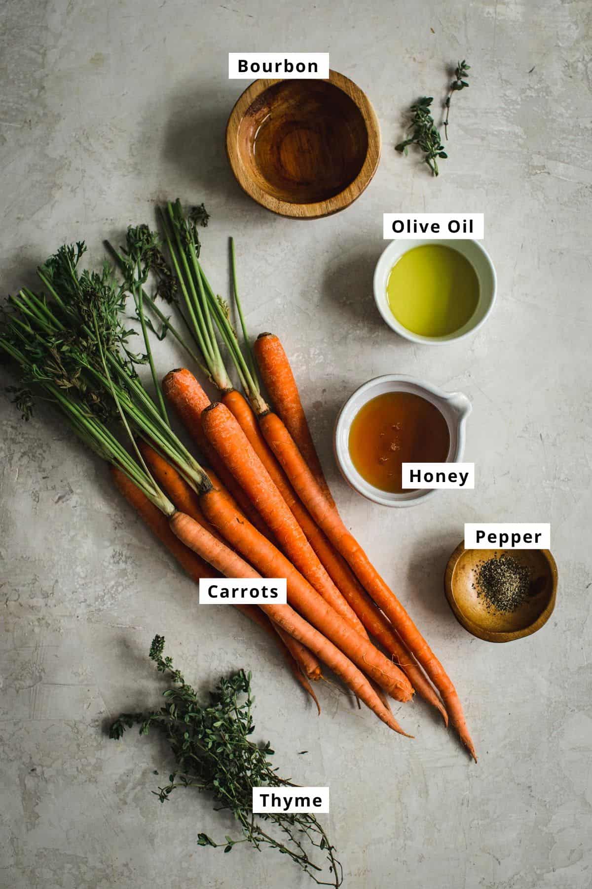 Roasted carrots with honey glaze ingredients.