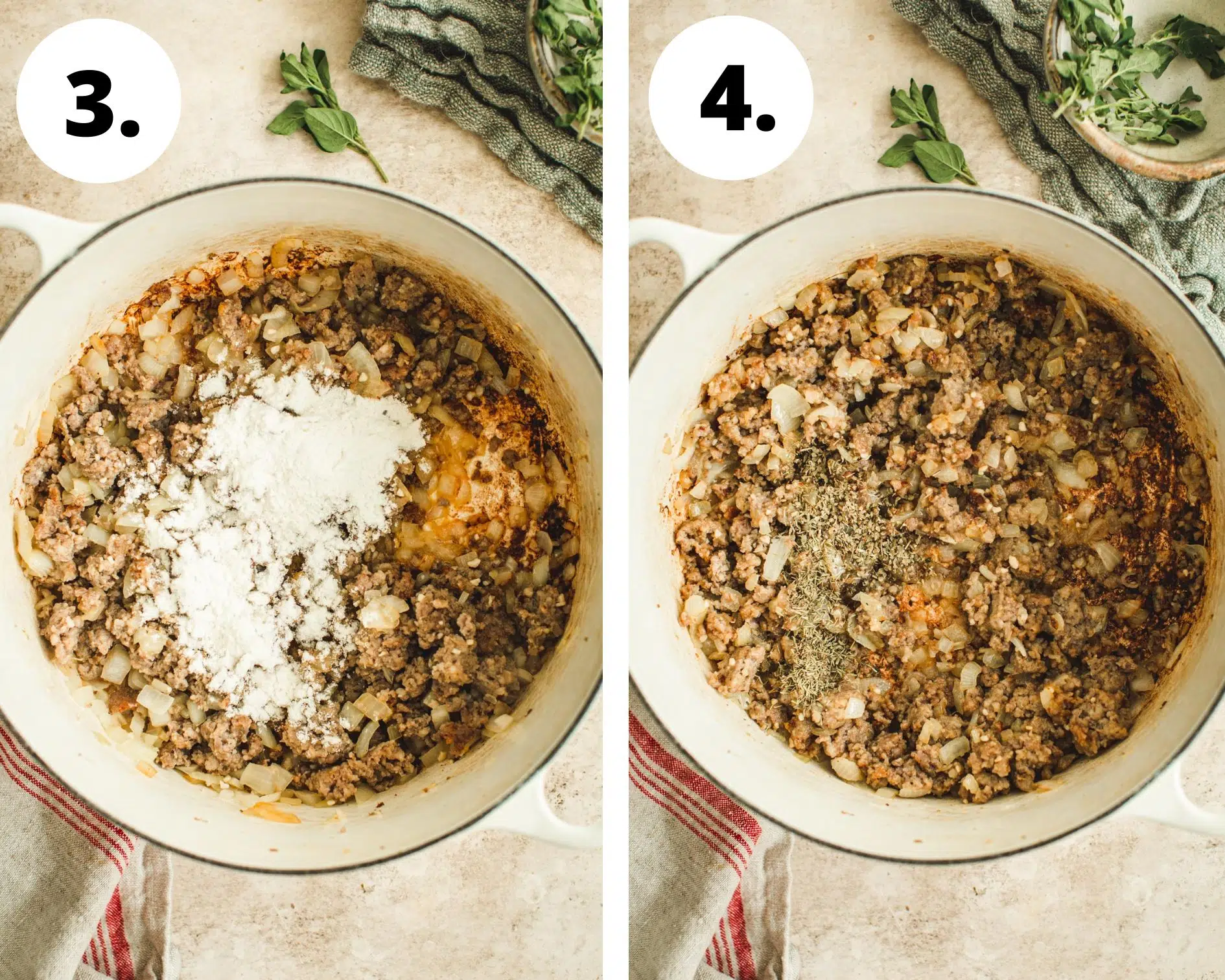 Sausage and tortellini soup process steps 3 and 4.