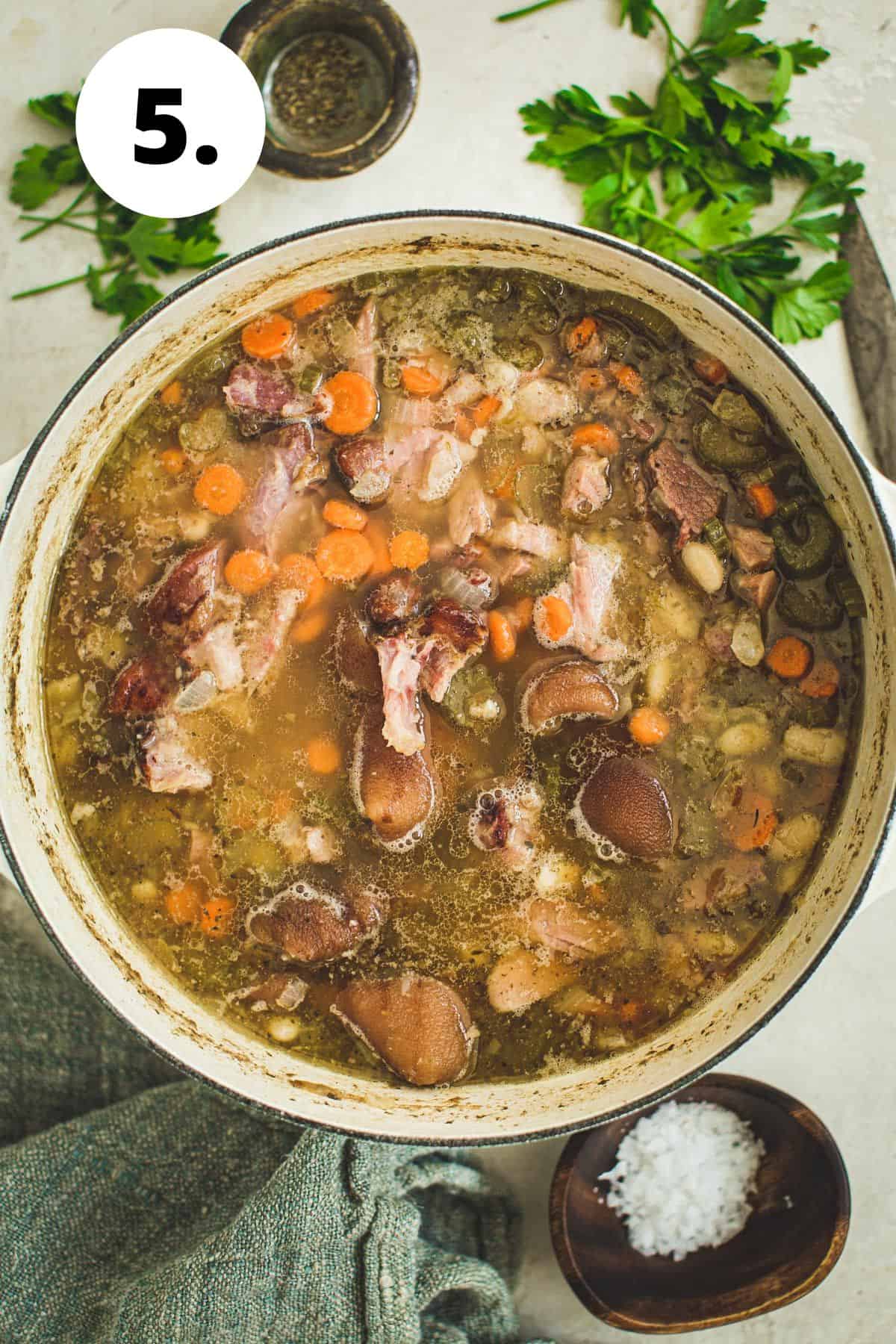 White bean and ham hocks soup process step 5.