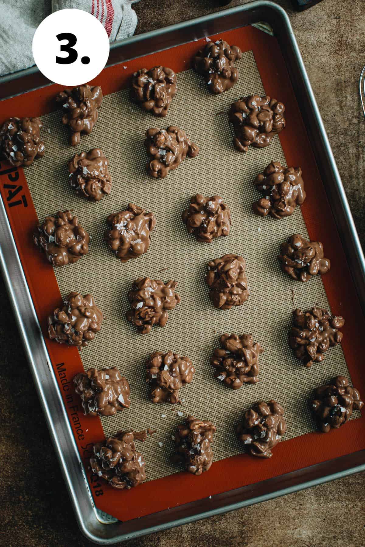 Chocolate peanut clusters process step 3.