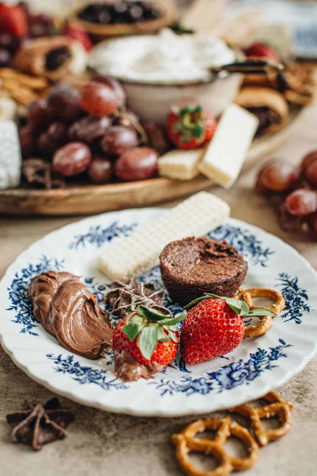 Dessert charcuterie treats on a plate.