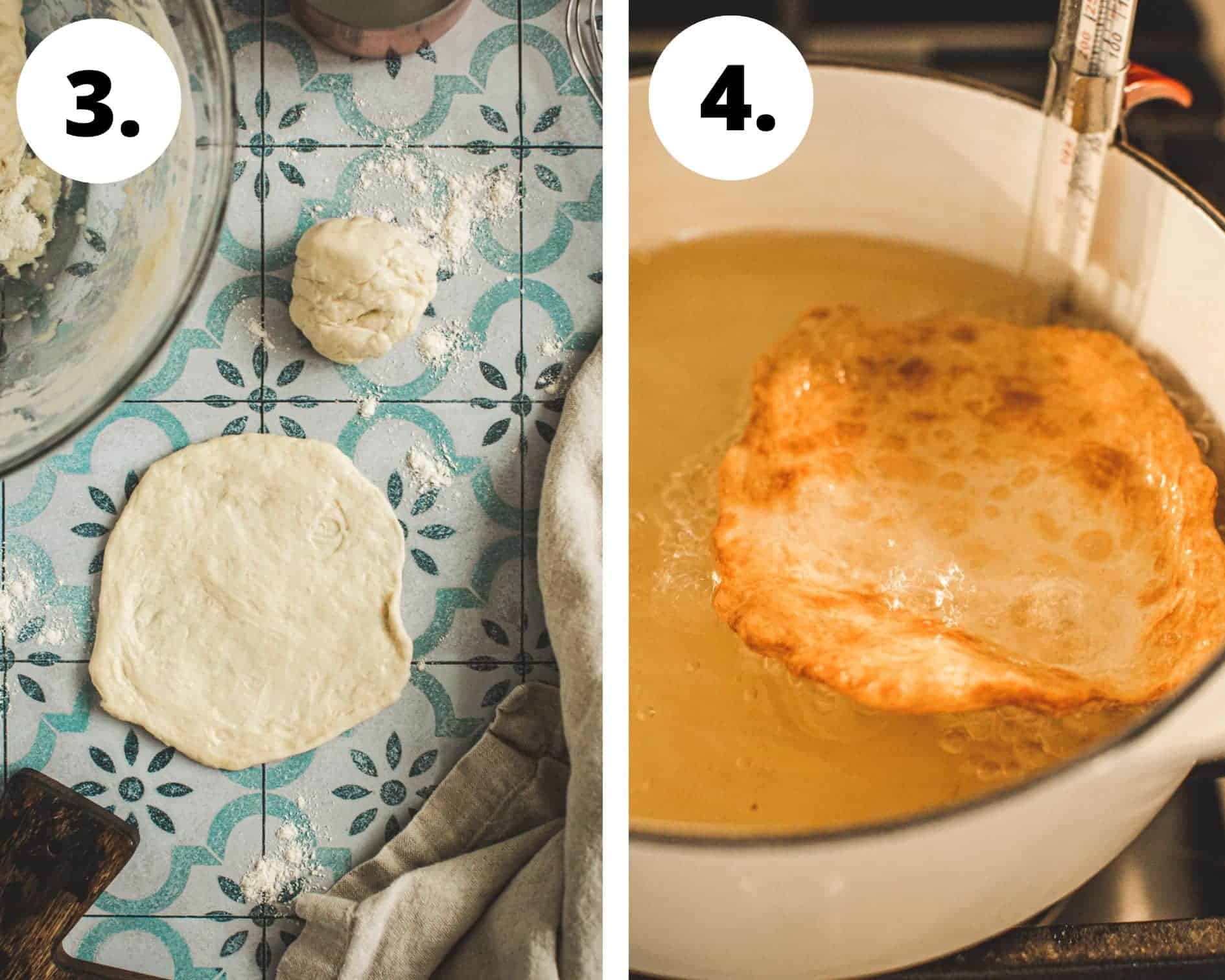 Fried bread process steps 3 and 4.