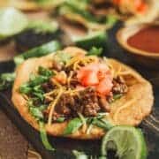 Indian tacos with traditional ground beef and toppings.