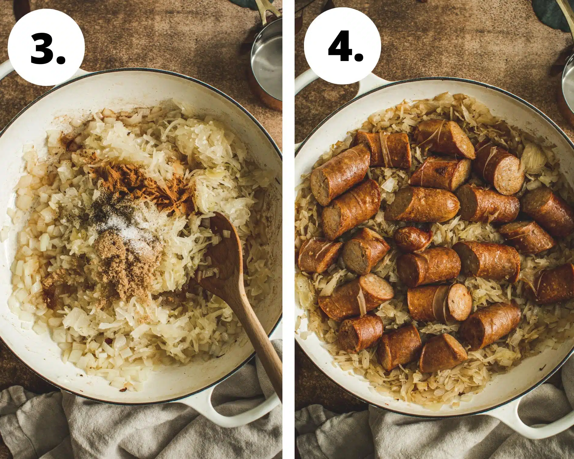 Kielbasa and sauerkraut process steps 3 and 4.