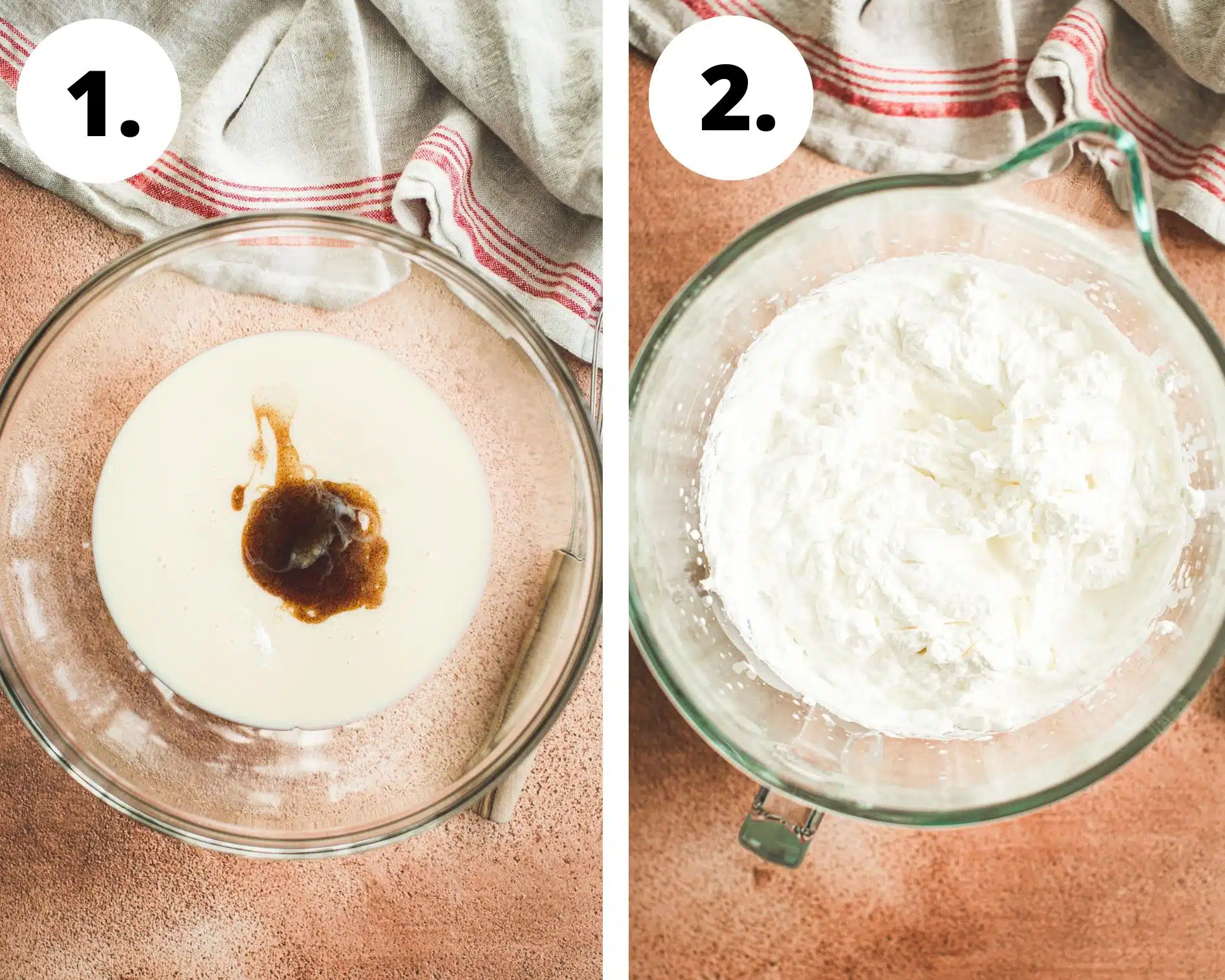 Vanilla bean recipe ice cream process steps 1 and 2.