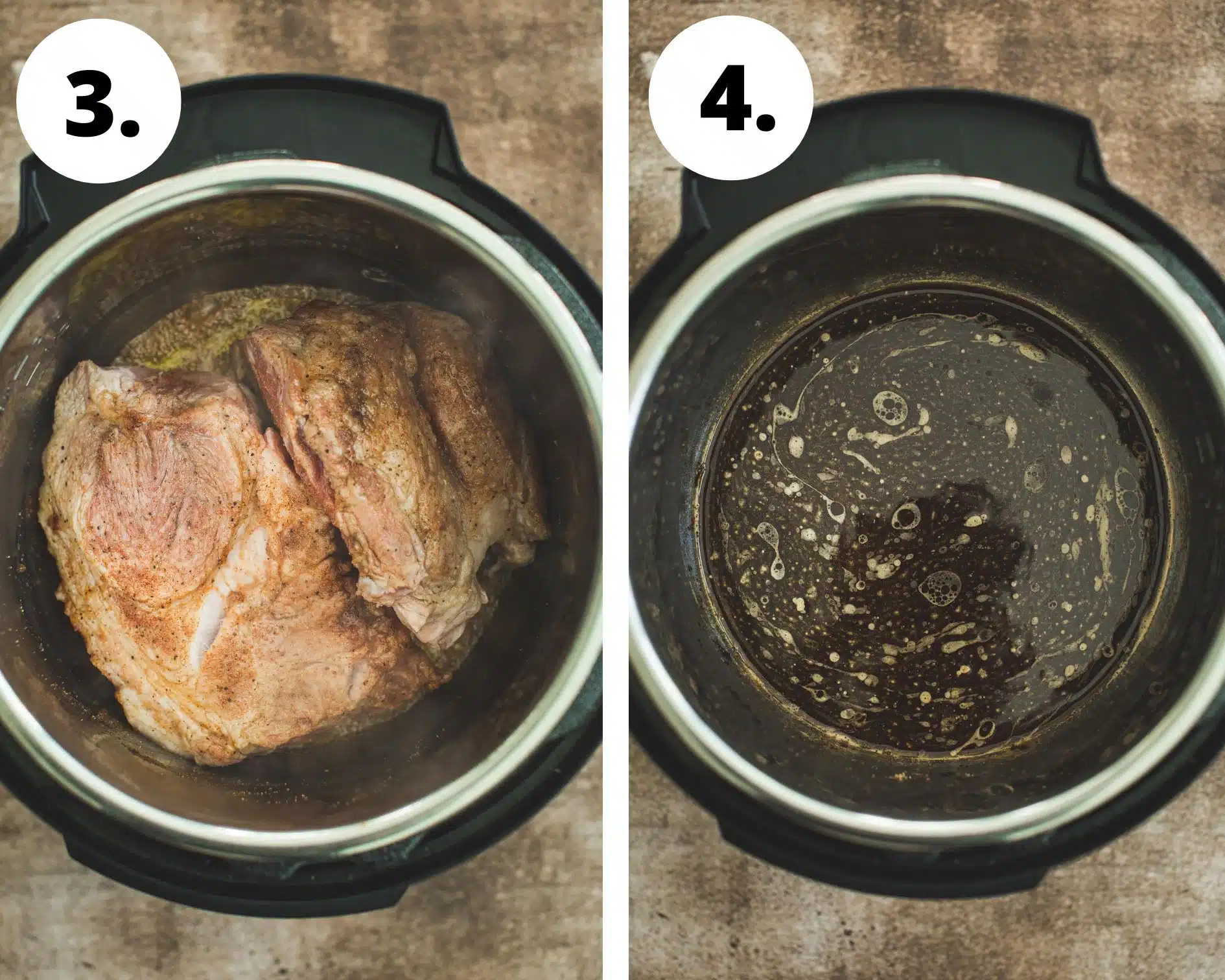 Process steps 3 and 4 for making pork but in the Instant Pot.