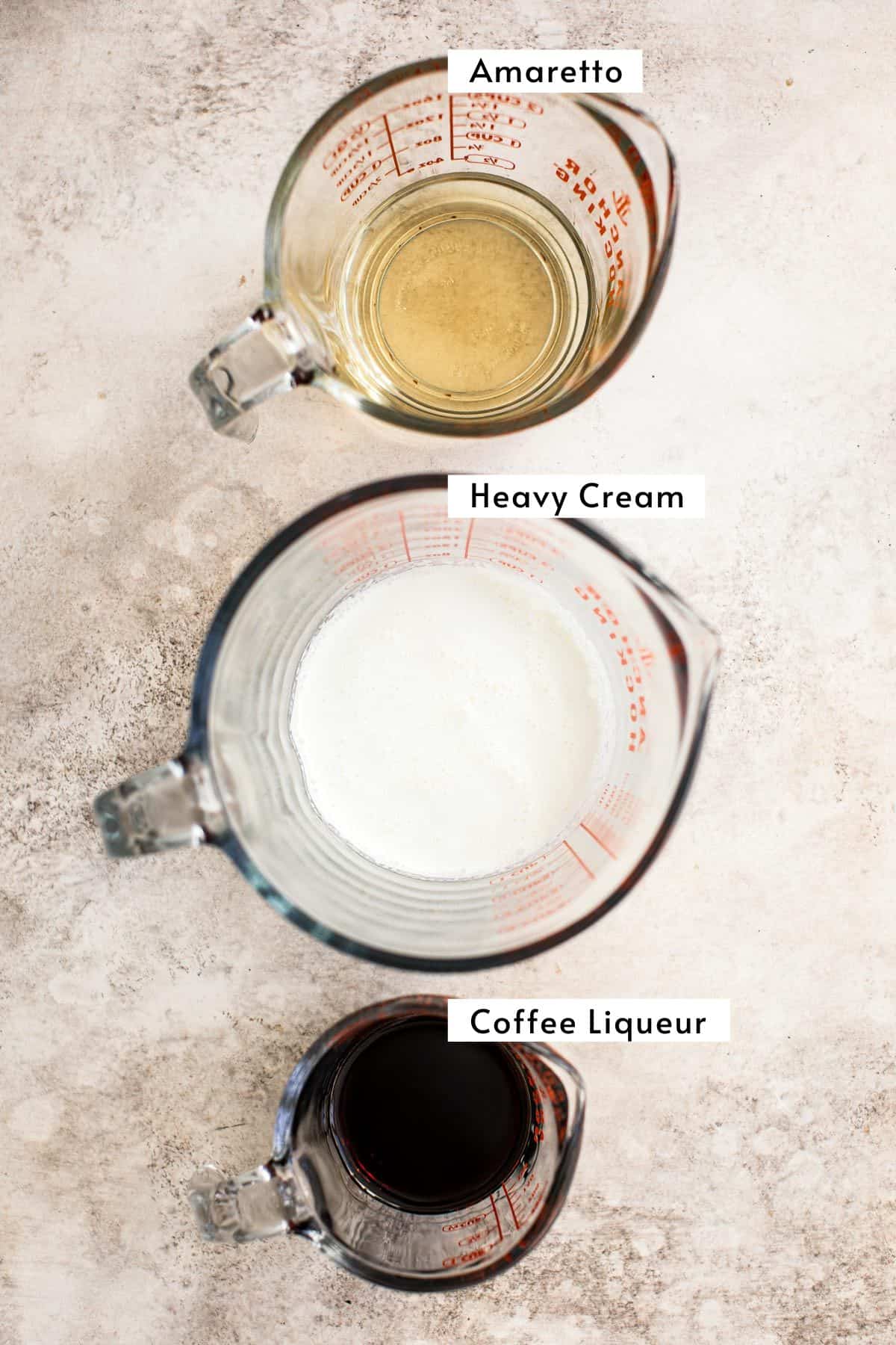 Toasted almond drink recipe ingredients in measuring cups.