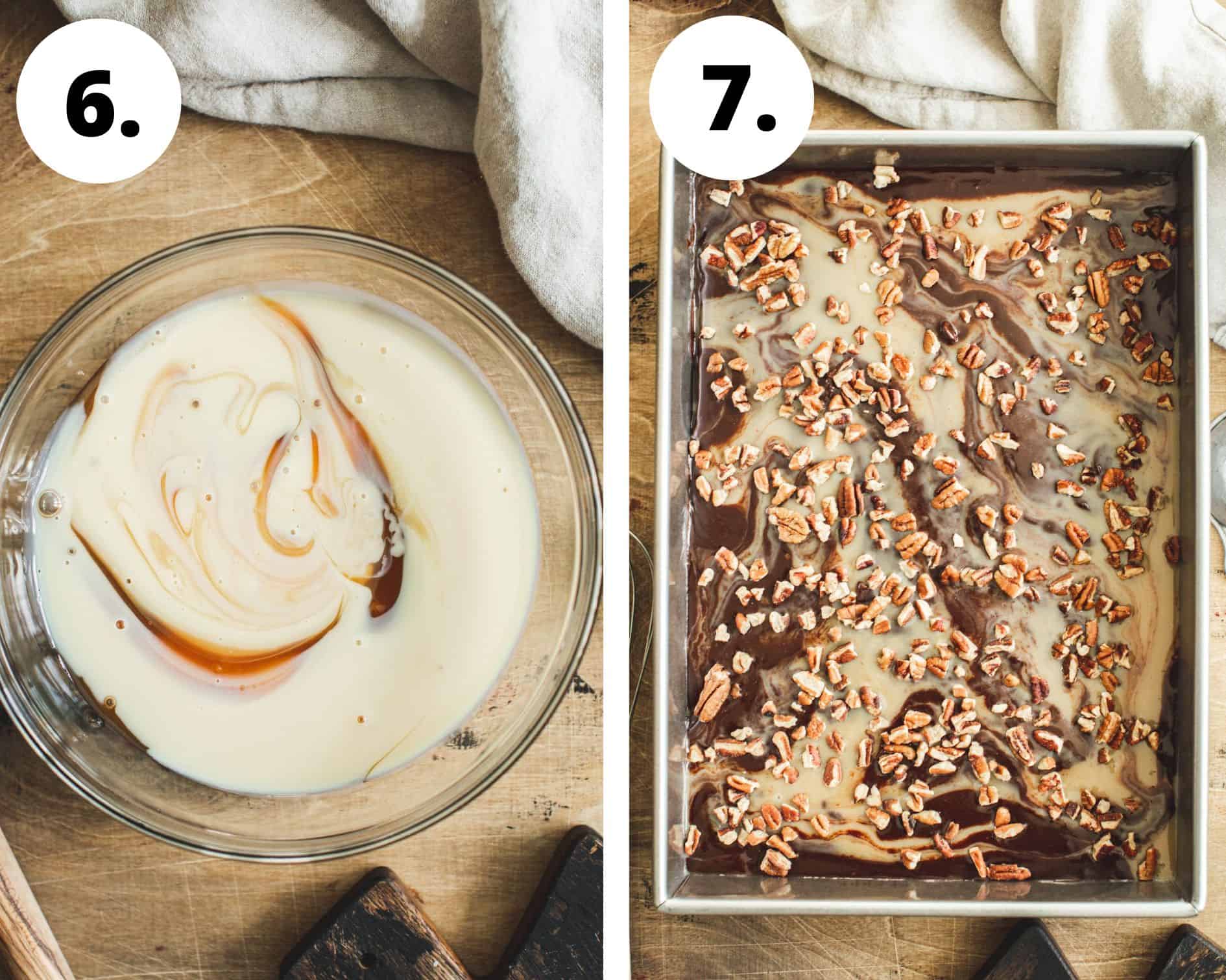 Turtle cake process steps 6 and 7.