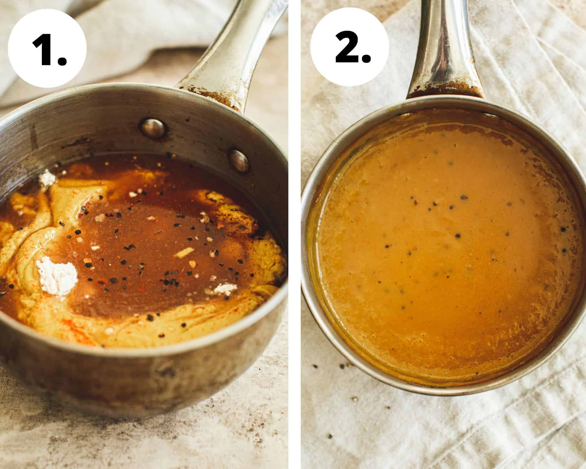 Mustard bbq sauce process steps 1 and 2.