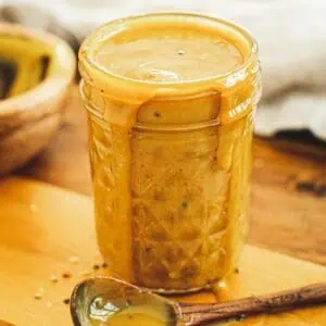 Carolina mustard bbq sauce in a mason jar.