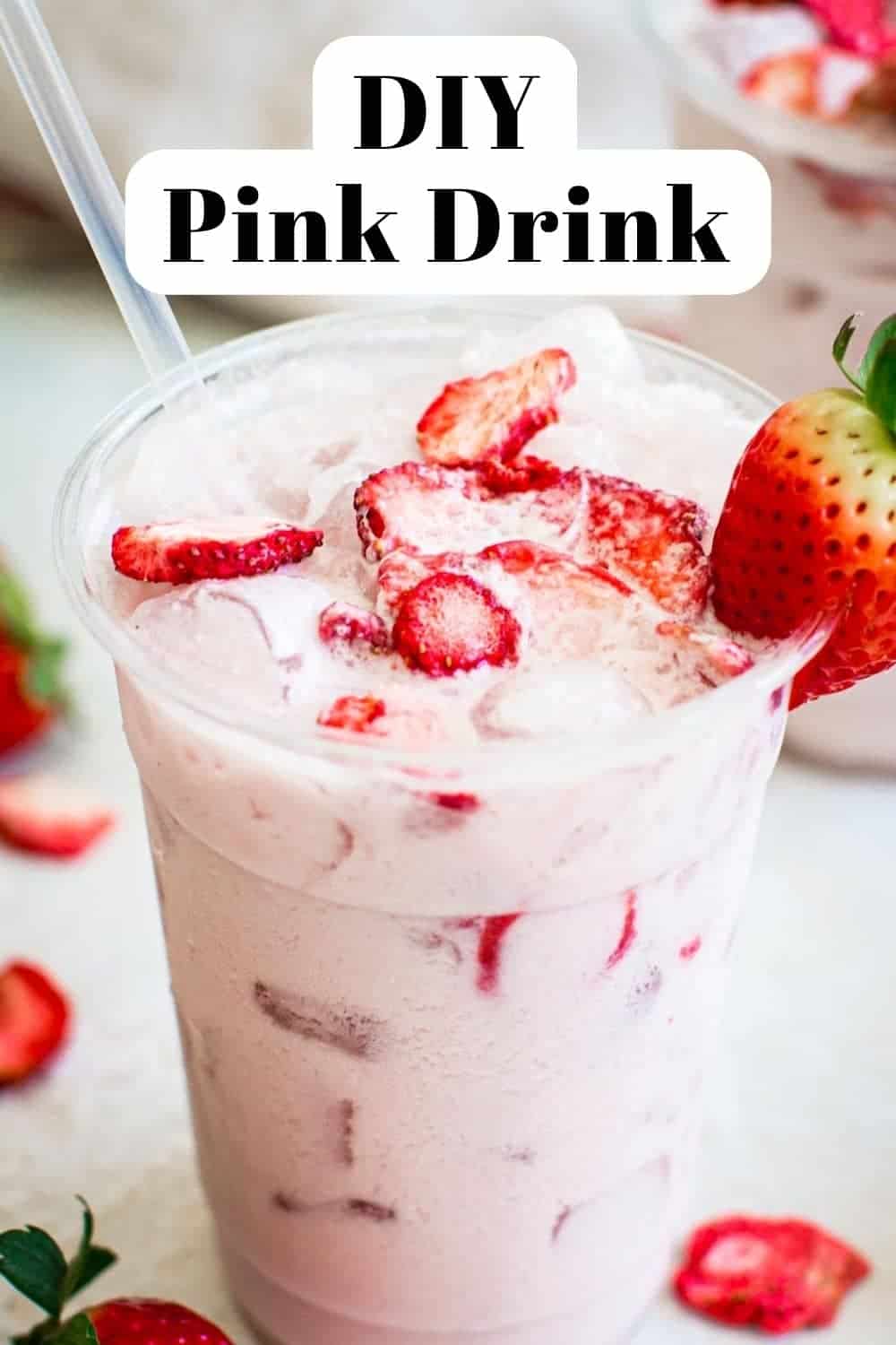 Pink drink with name overlayed onto the picture.