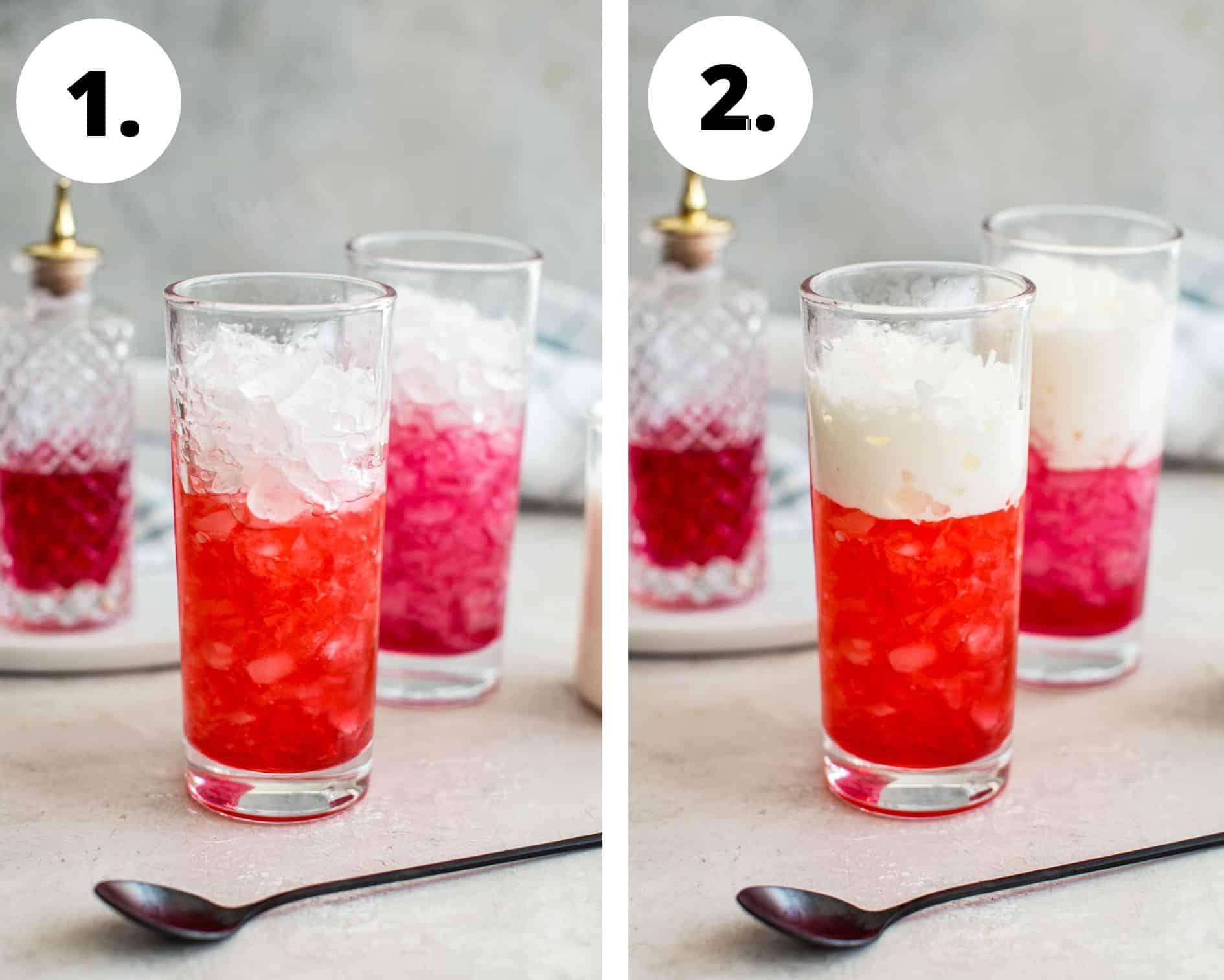 Process steps 1 and 2 for making the soda recipe.