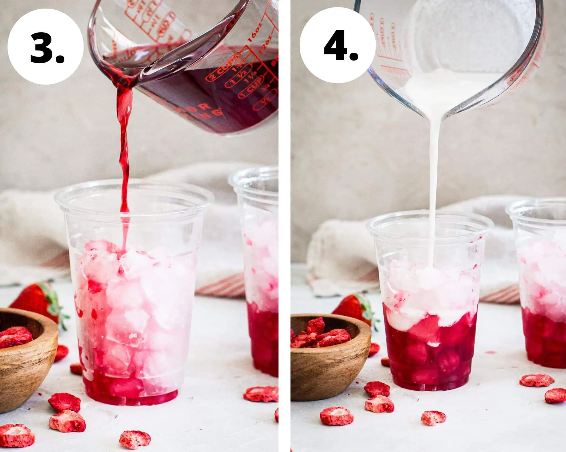 Pink drink process steps 3 and 4.