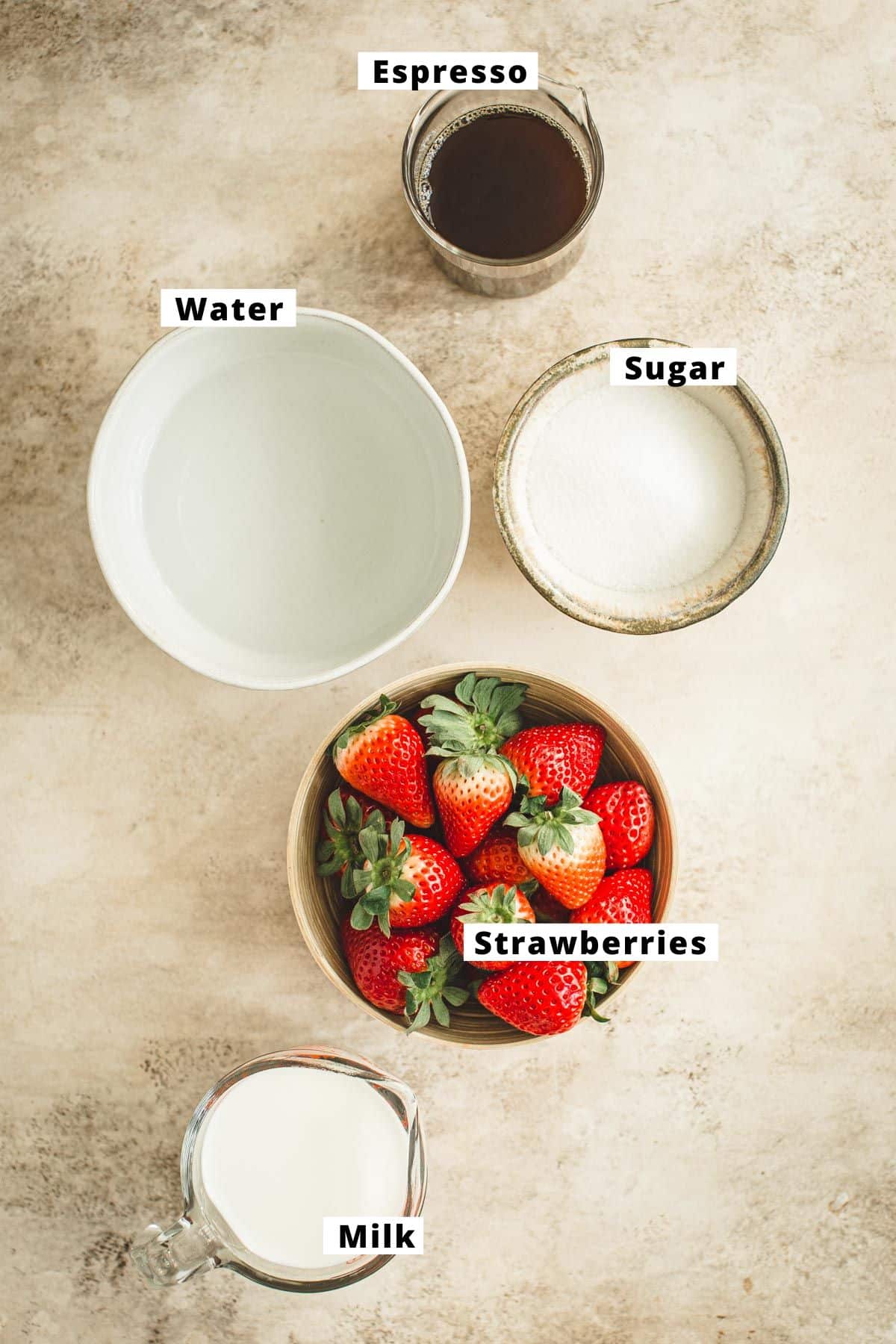 Ingredients in a strawberry latte.