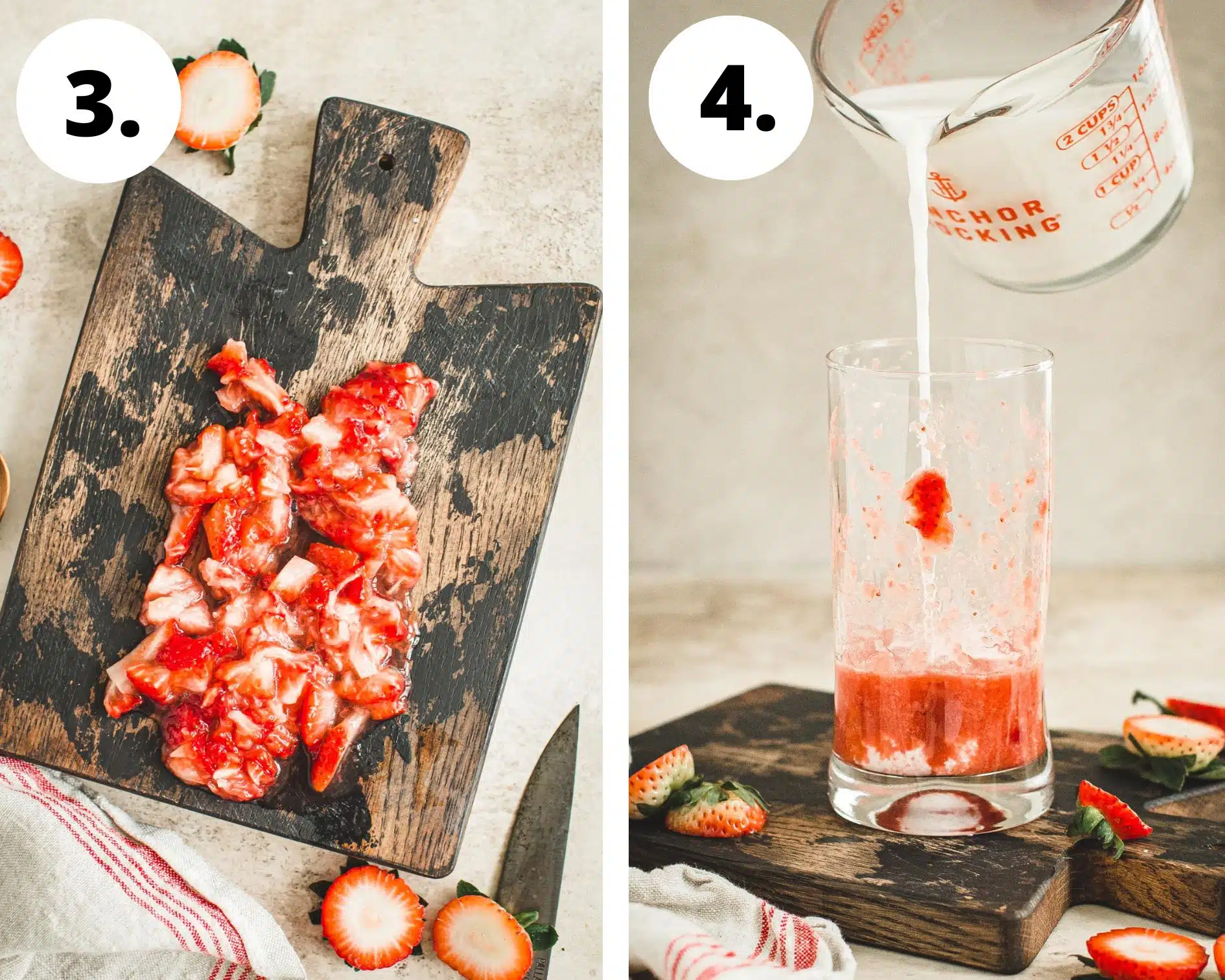 Strawberry milk process steps 3 and 4.