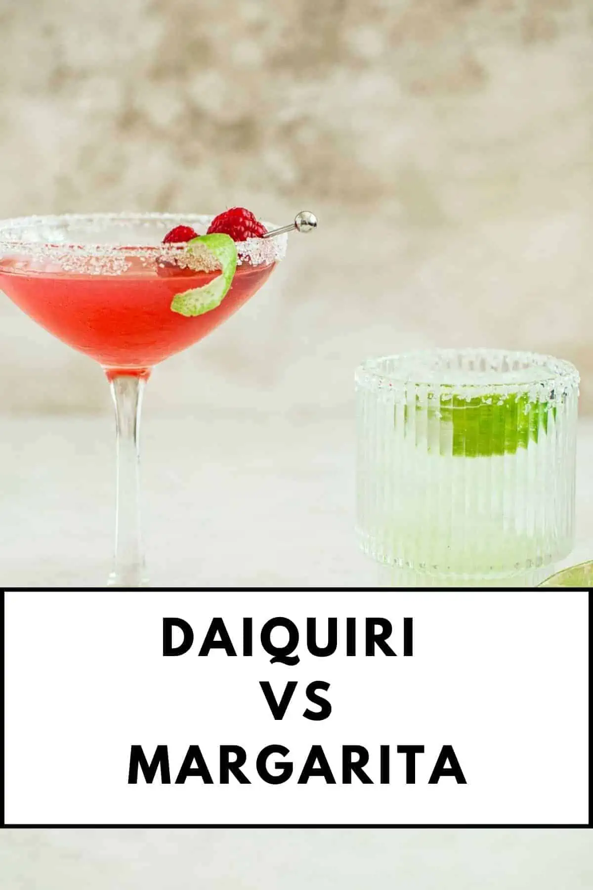 Daiquiri and a margarita sitting next to each other.