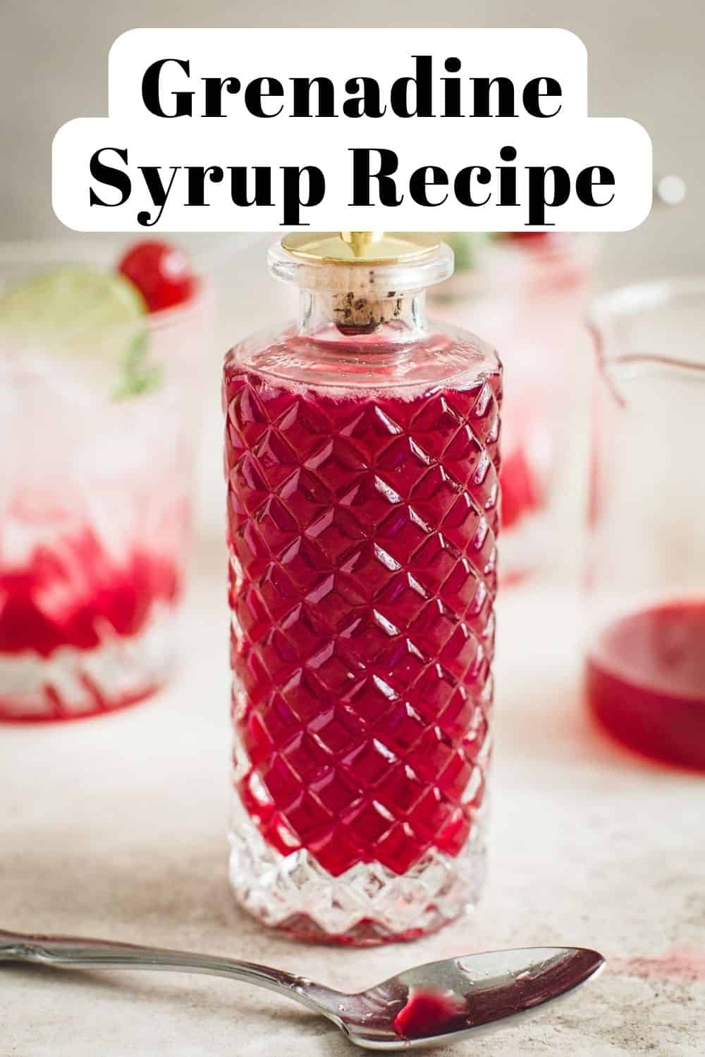 Grenadine syrup recipe in a bottle.