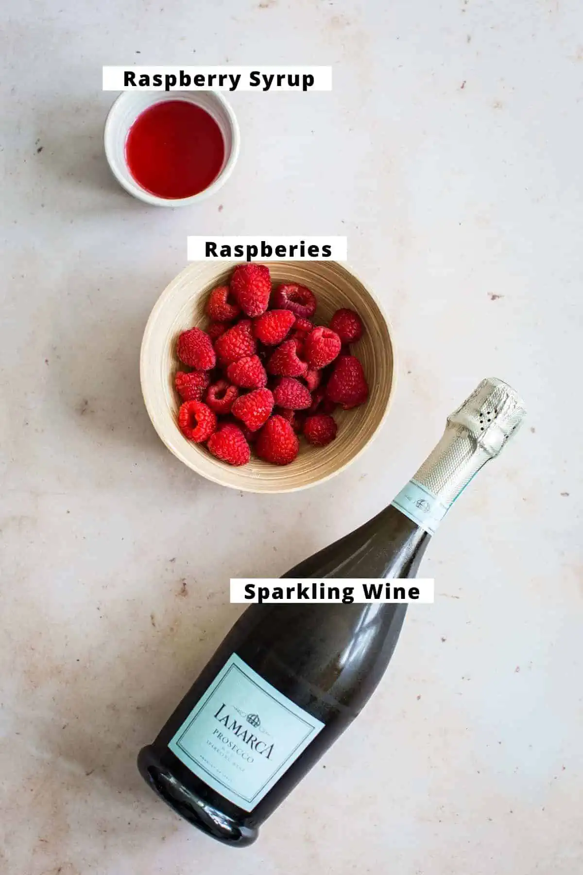 Raspberry bellini ingredients.