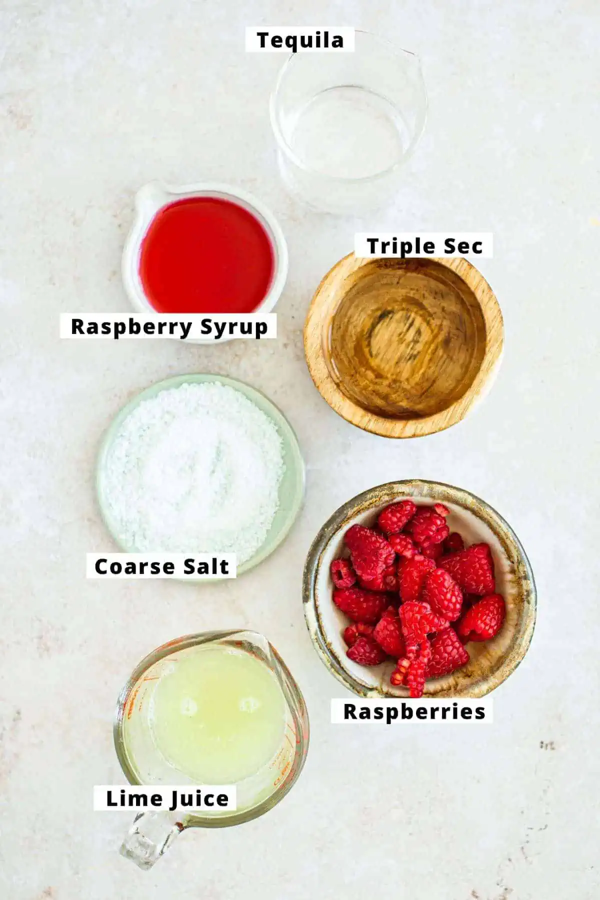 Ingredients in a raspberry margarita.