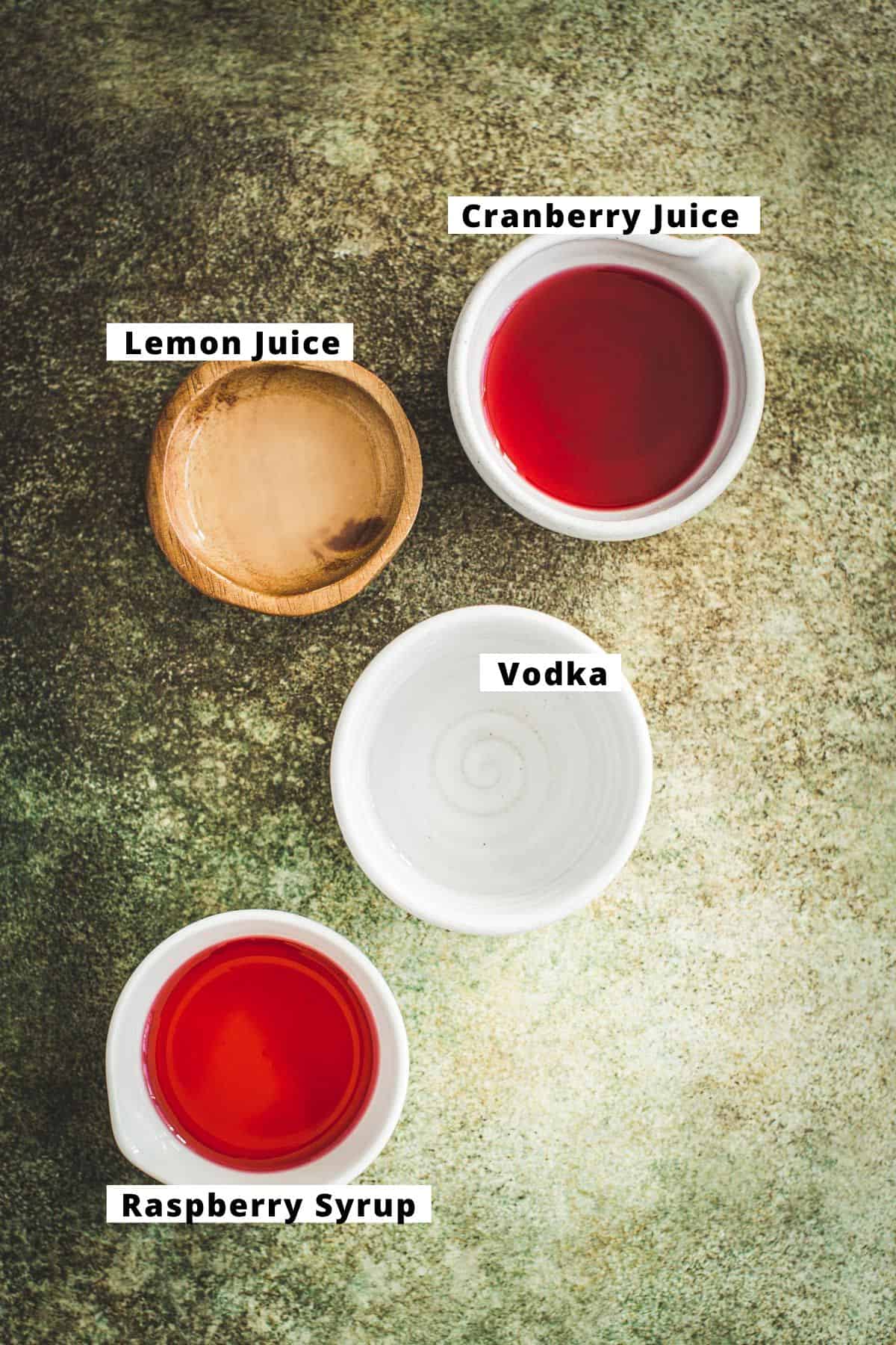 Raspberry martini ingredients.