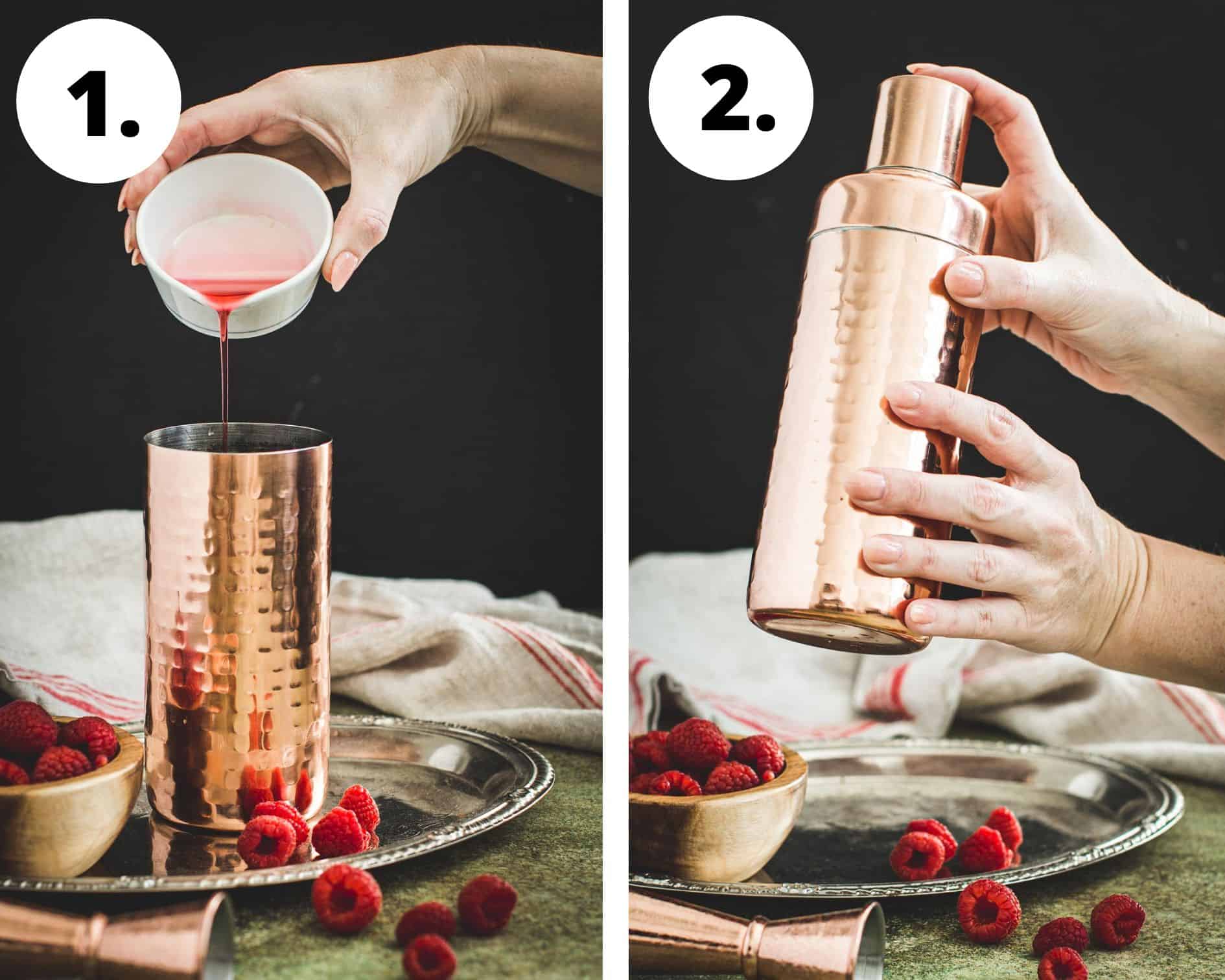 Raspberry martini process steps 1 and 2.