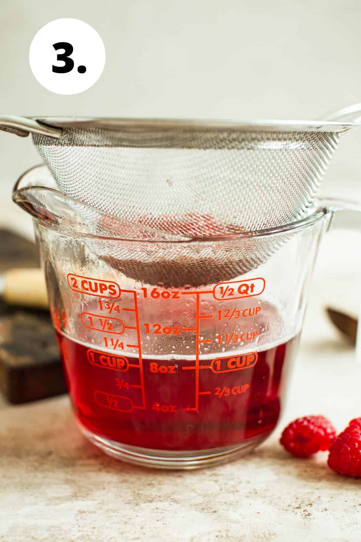 Process step 3 for making raspberry simple syrup.