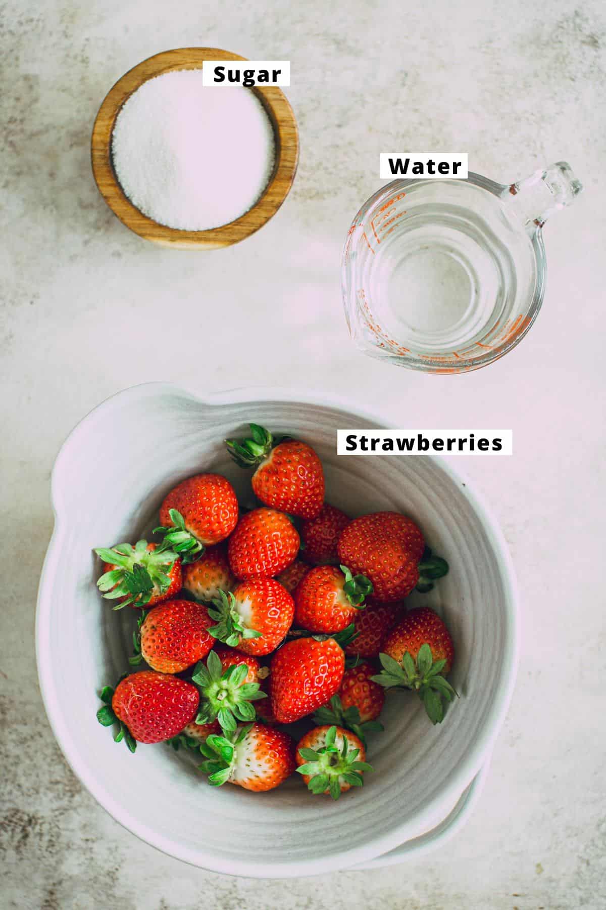 Strawberry simple syrup ingredients.