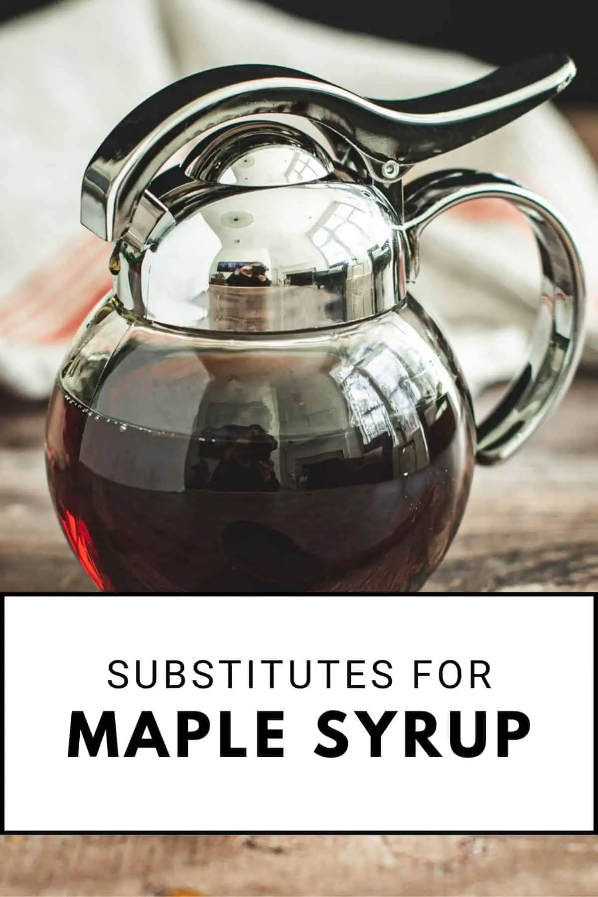 Maple syrup substitute in a syrup dispenser.