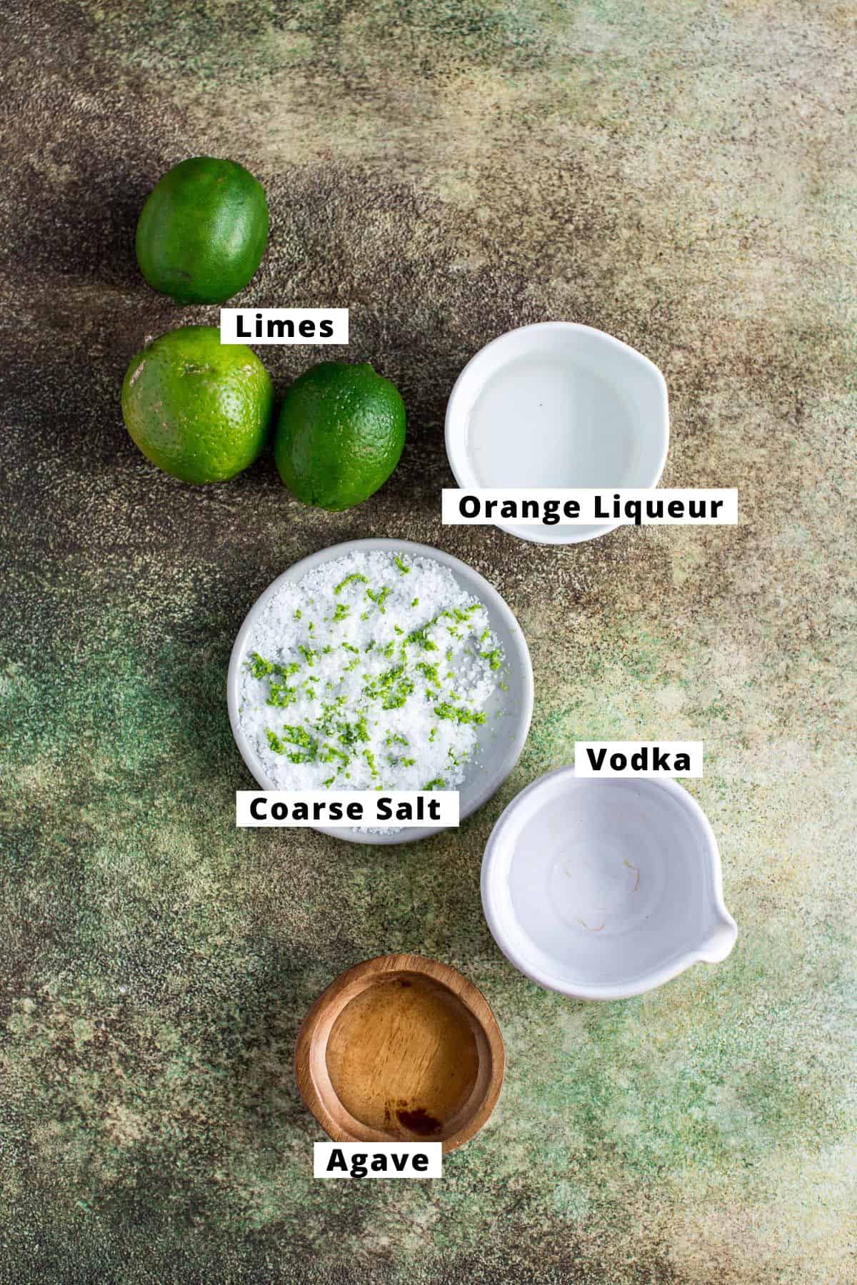 Ingredients in a vodka margarita.