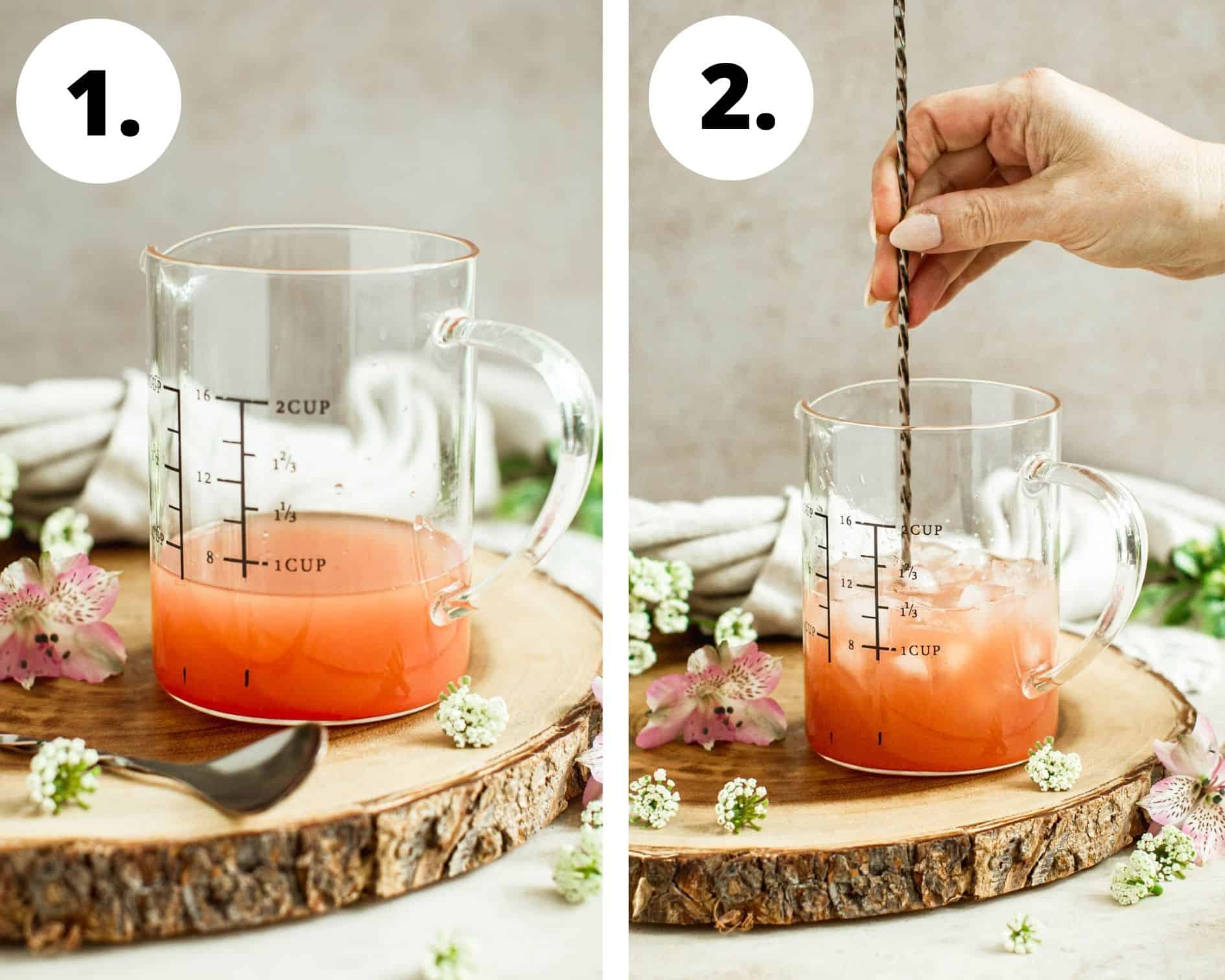 Azalea cocktail process steps 1 and 2.