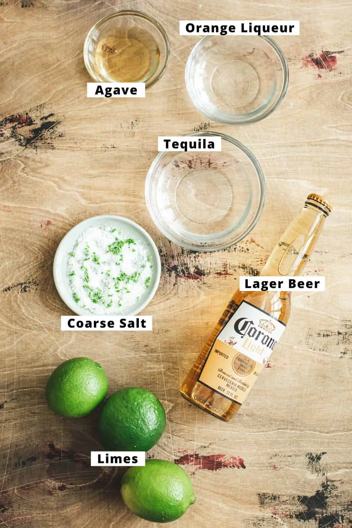 Beer margarita ingredients.