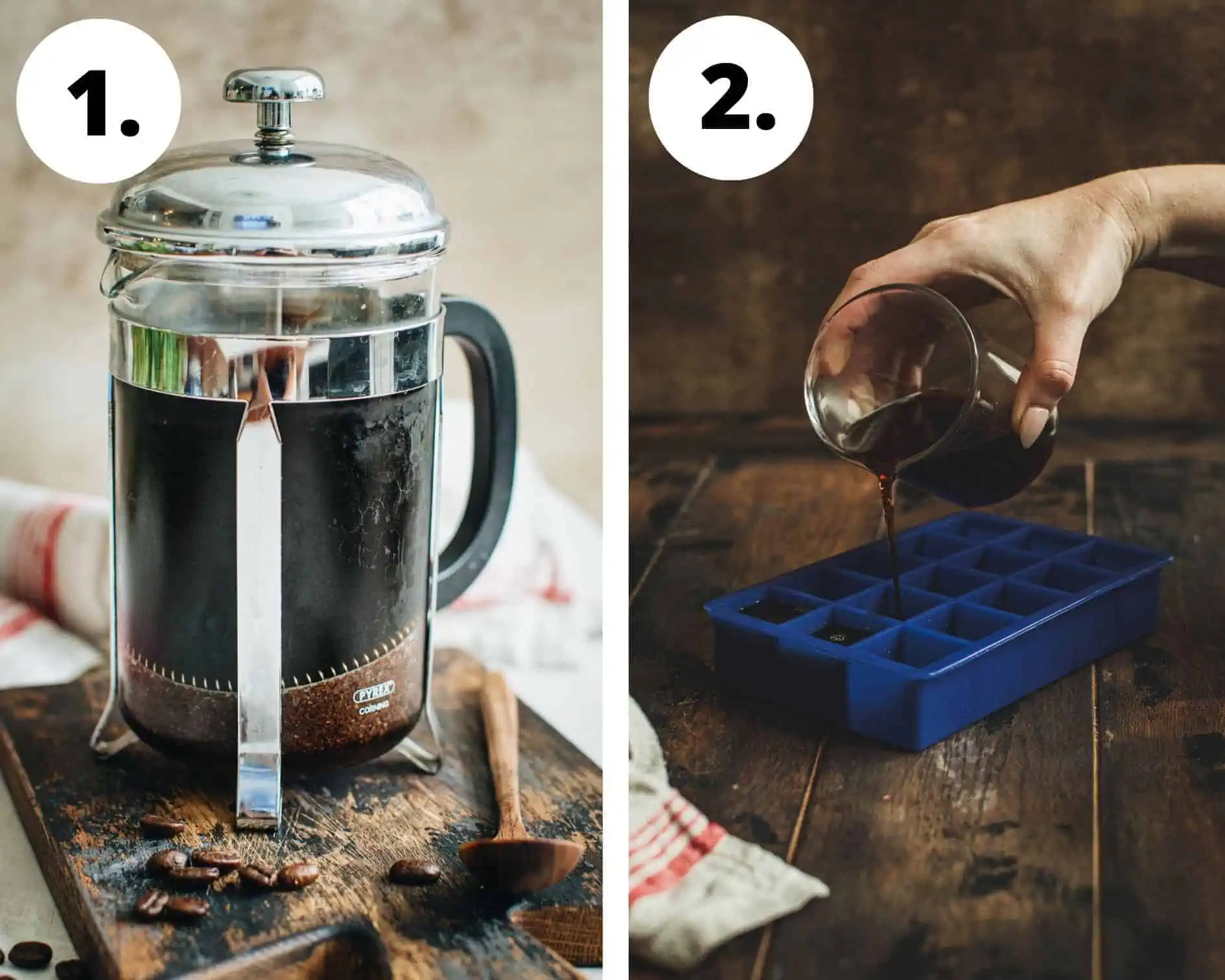 How to make coffee ice cubes steps 1  and 2.