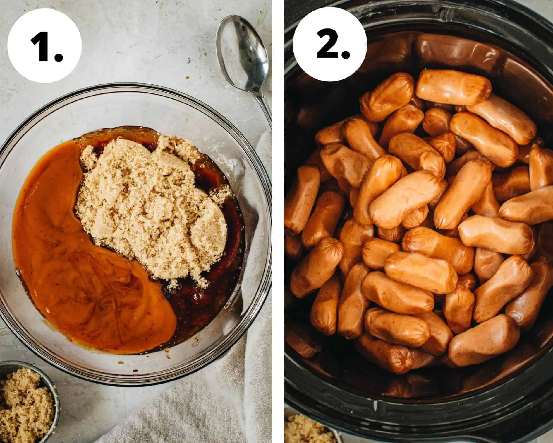 How to make crockpot little smokies steps 1 and 2.