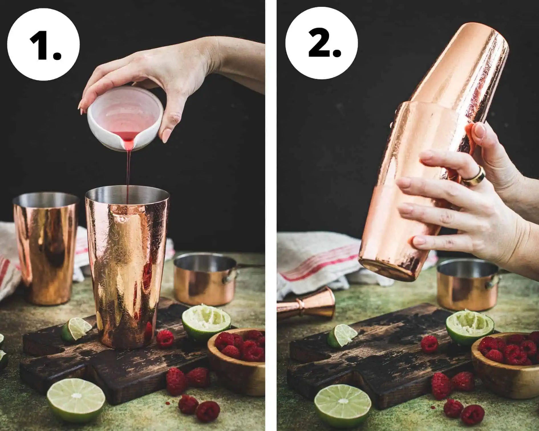 Process steps 1 and 2 for how to make a Floradora.