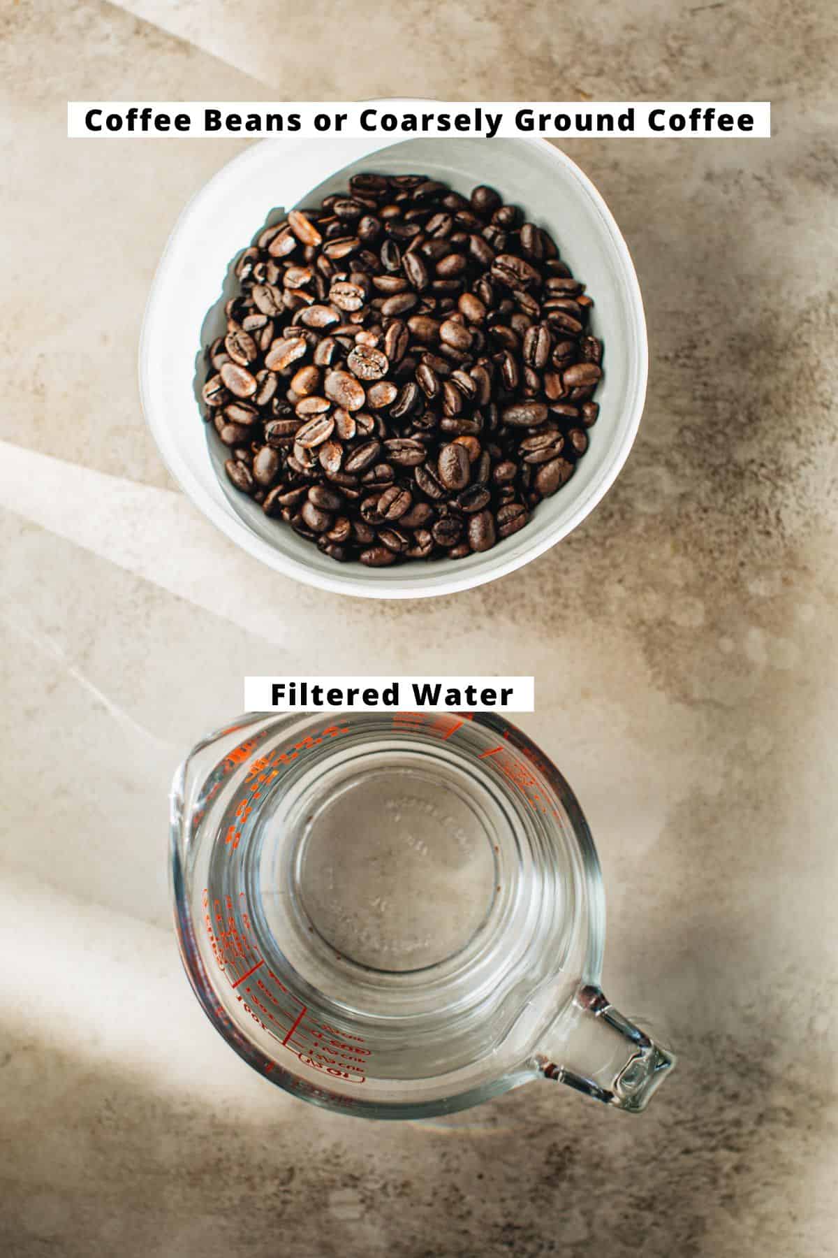 Cold brew coffee ingredients.