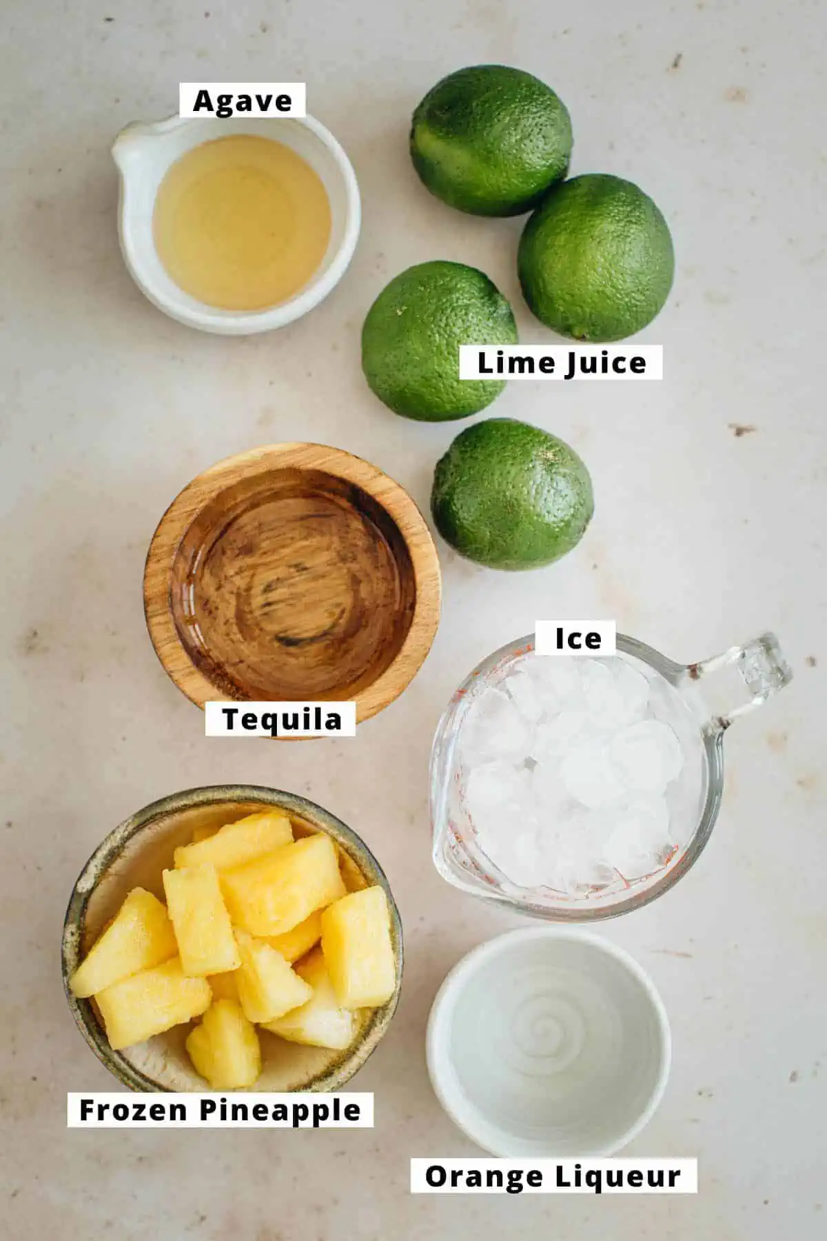 Frozen pineapple margarita ingredients.