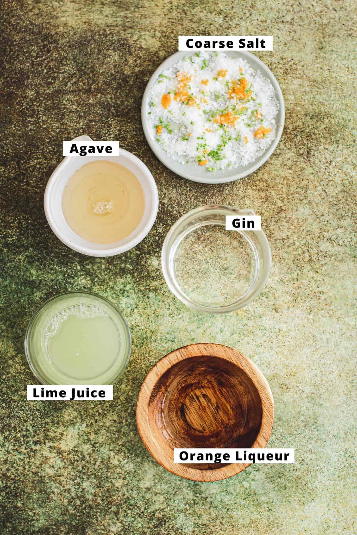 Ingredients in a gin margarita.