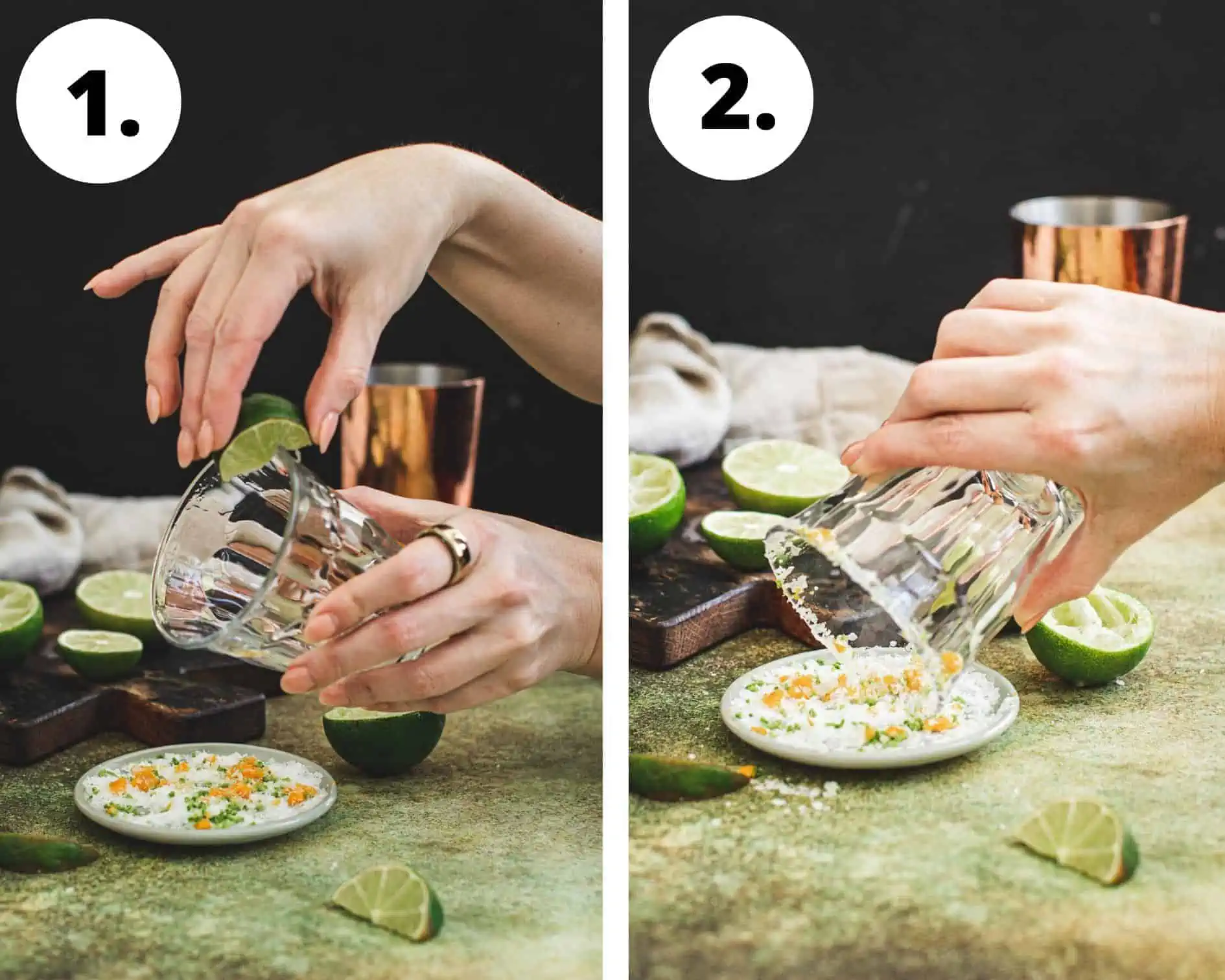 How to make a margarita with gin step 1 and 2.