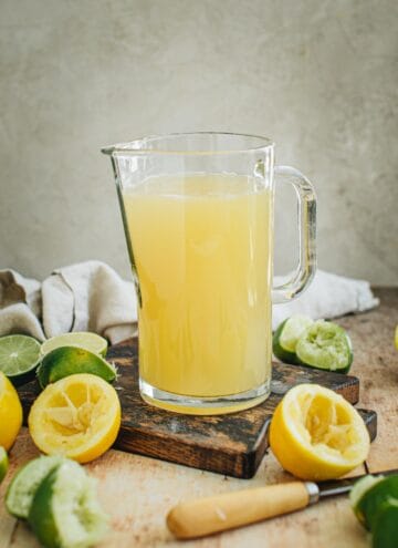 Homemade sour mix in a pitcher.
