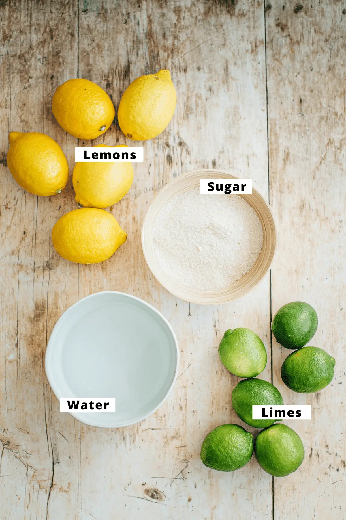 Homemade sour mix ingredients.