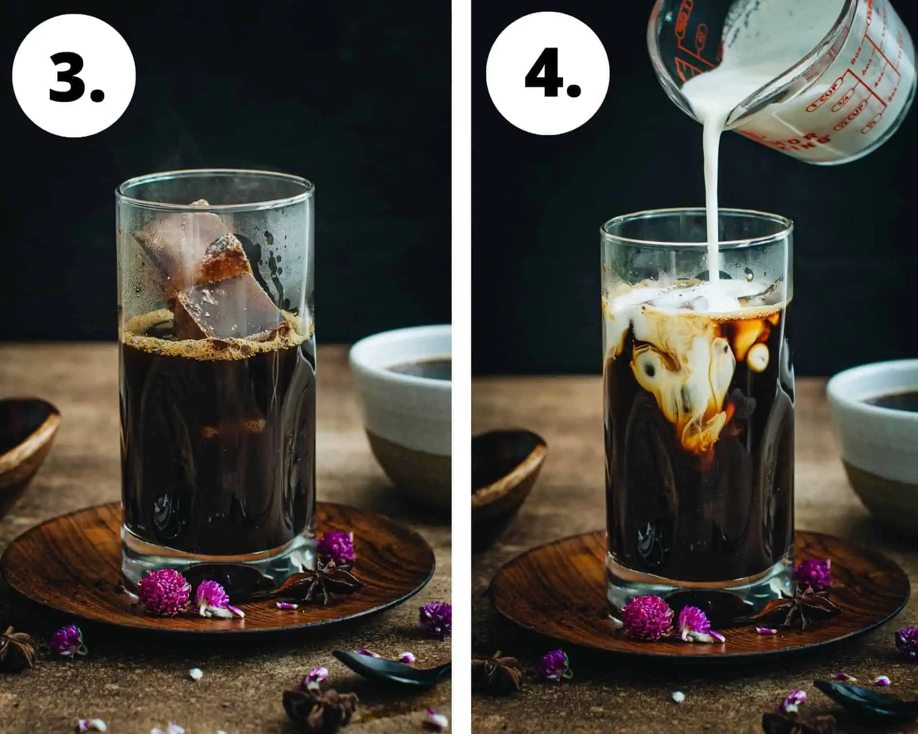 How to make iced coffee with instant coffee steps 3 and 4.