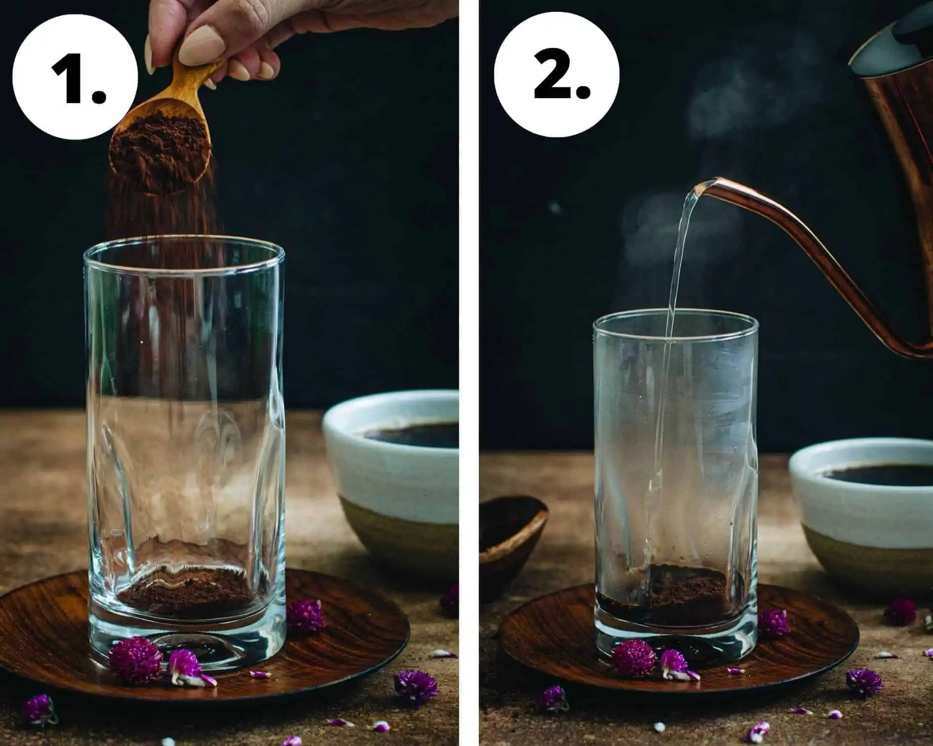Instant iced coffee process steps 1 and 2.