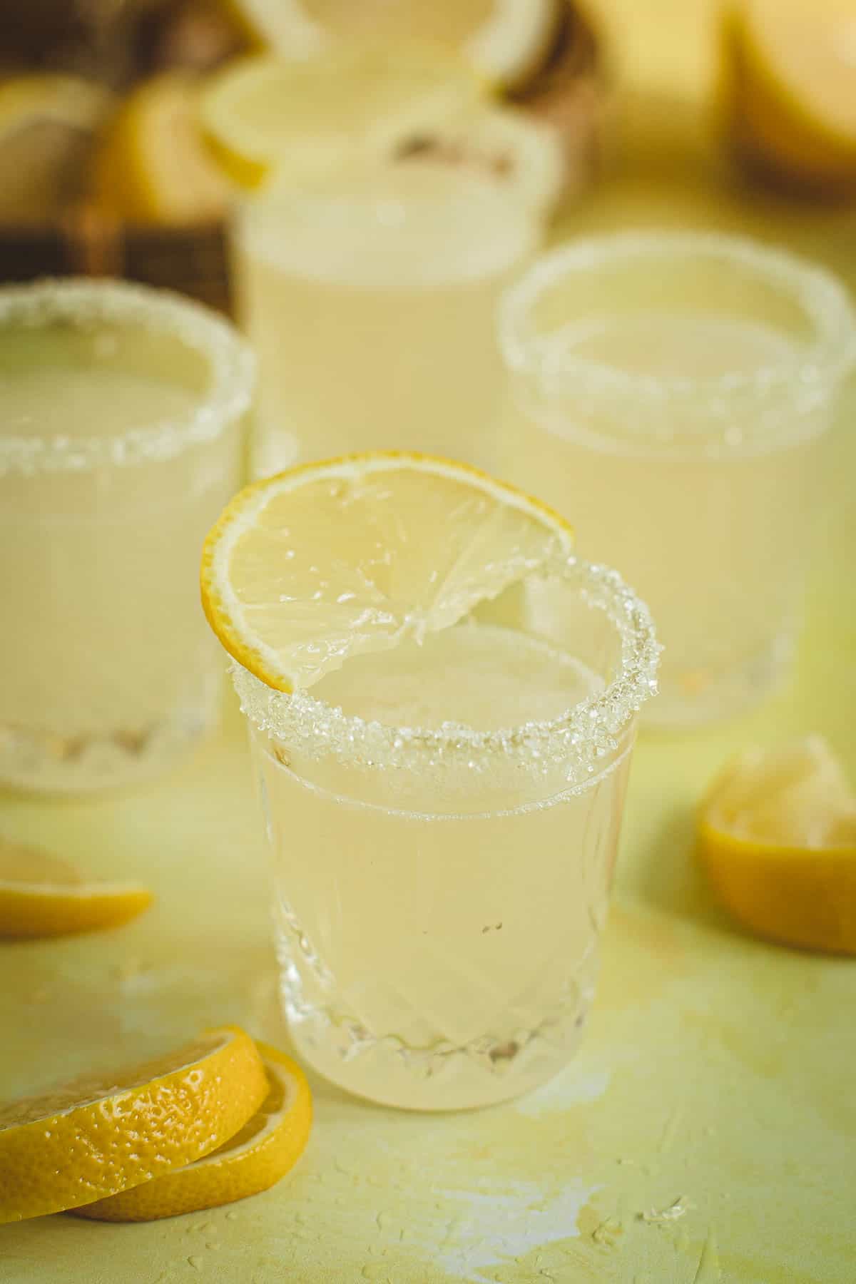 Lemon drop shot with a sugared rim.