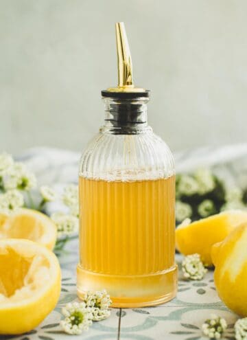 Lemon syrup in a bottle.
