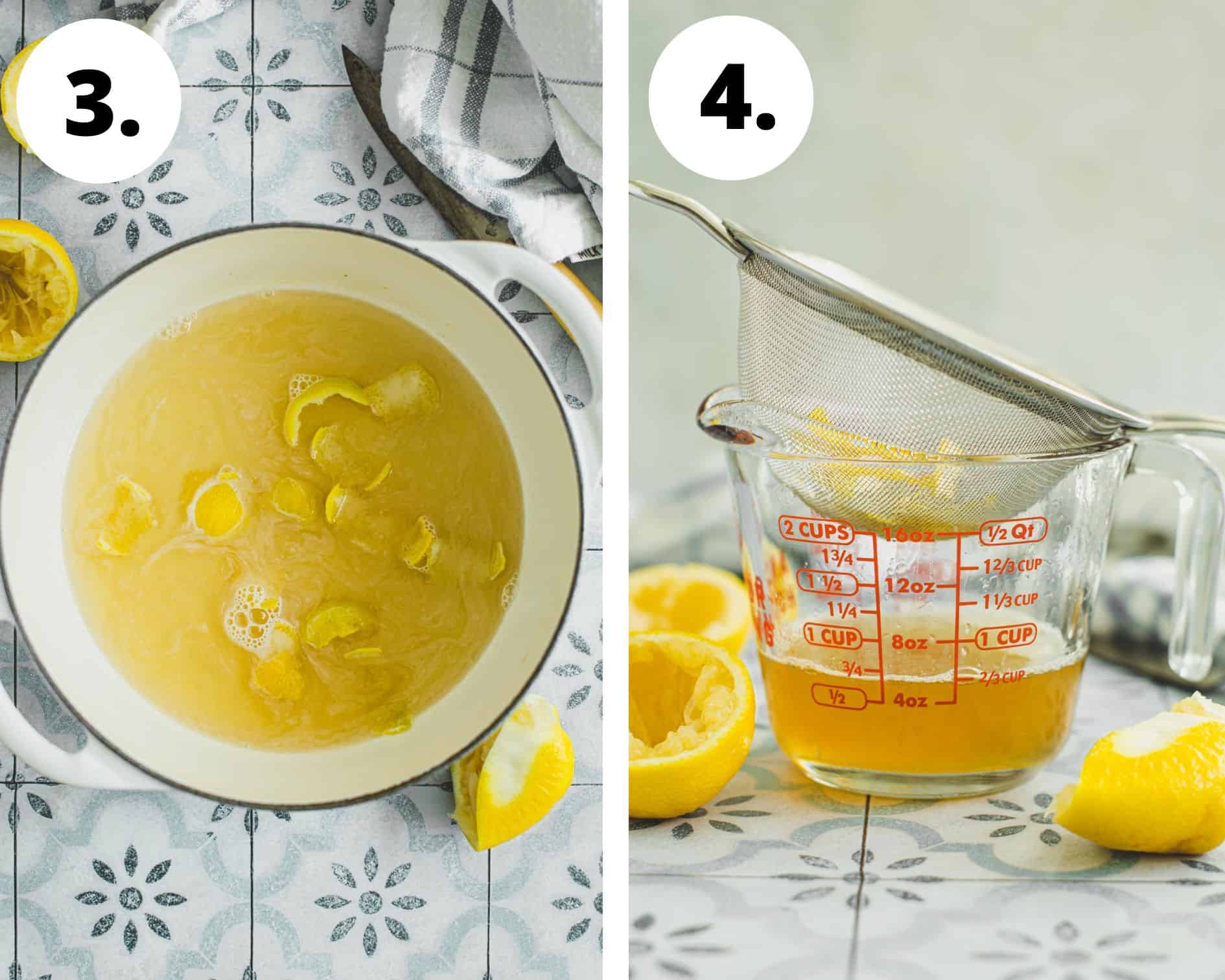 Lemon simple syrup process steps 3 and 4.
