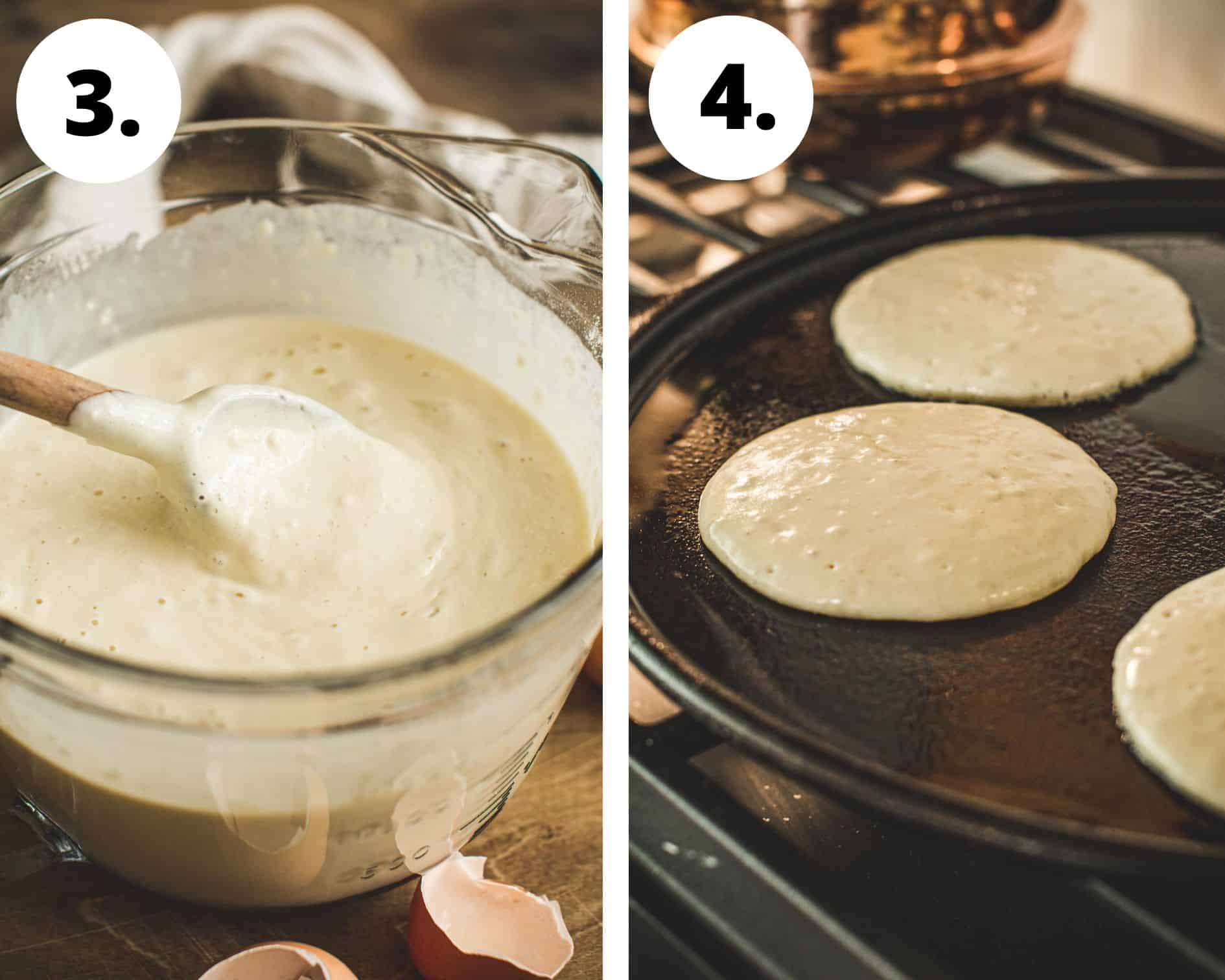 Maple syrup infused pancakes process steps 3 and 4.