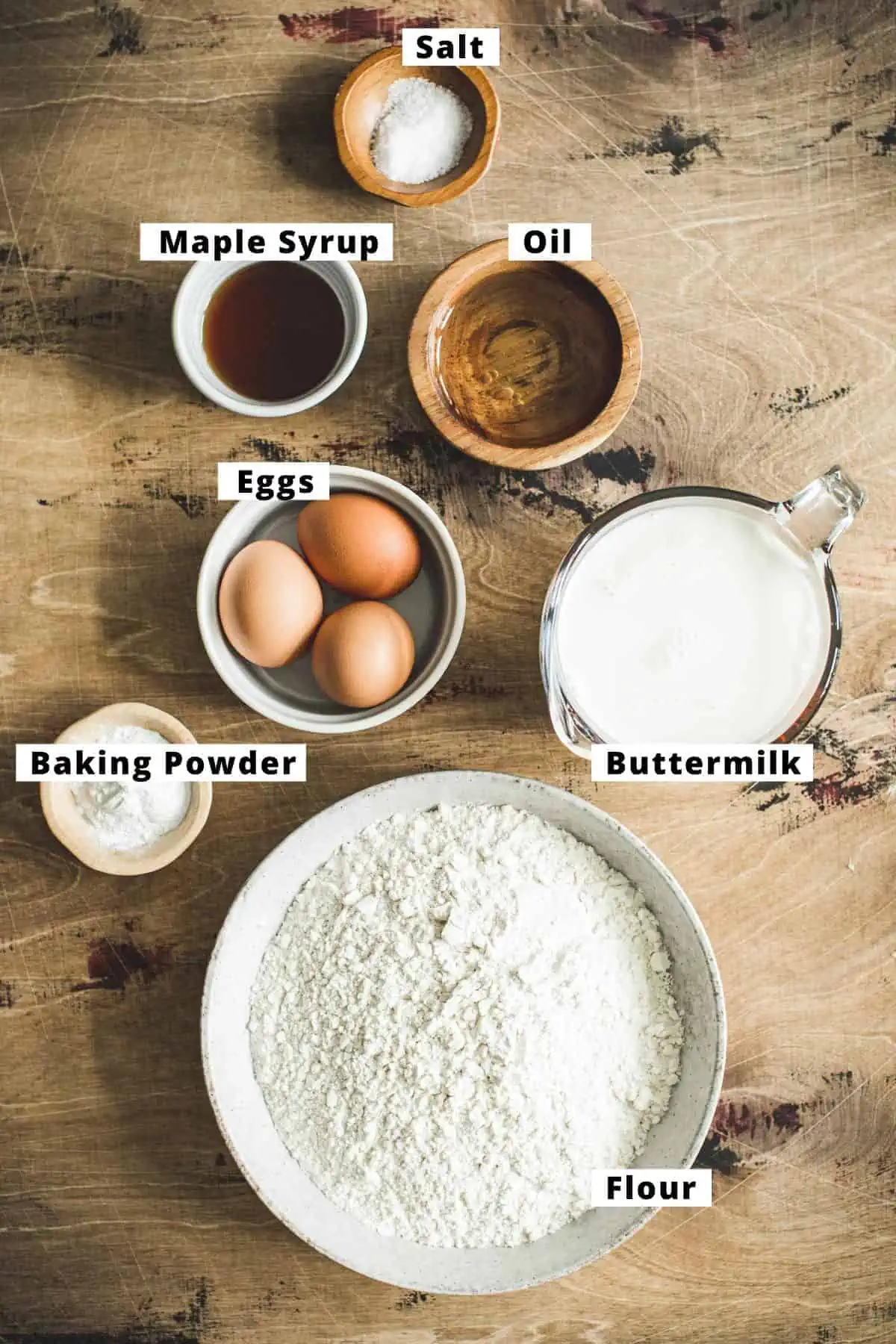 Maple syrup pancakes ingredients.