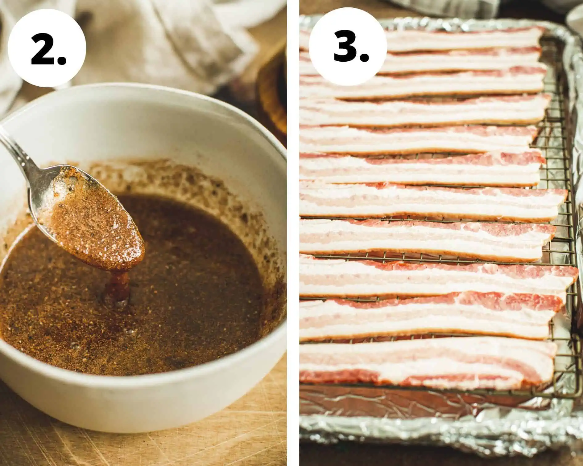 Process steps 2 and 3 for how to make million dollar bacon.