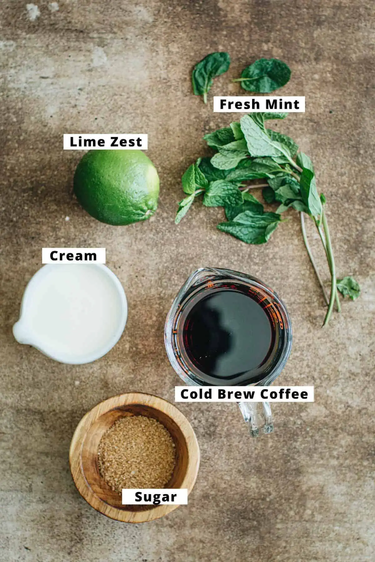 Mint mojito iced coffee ingredients.
