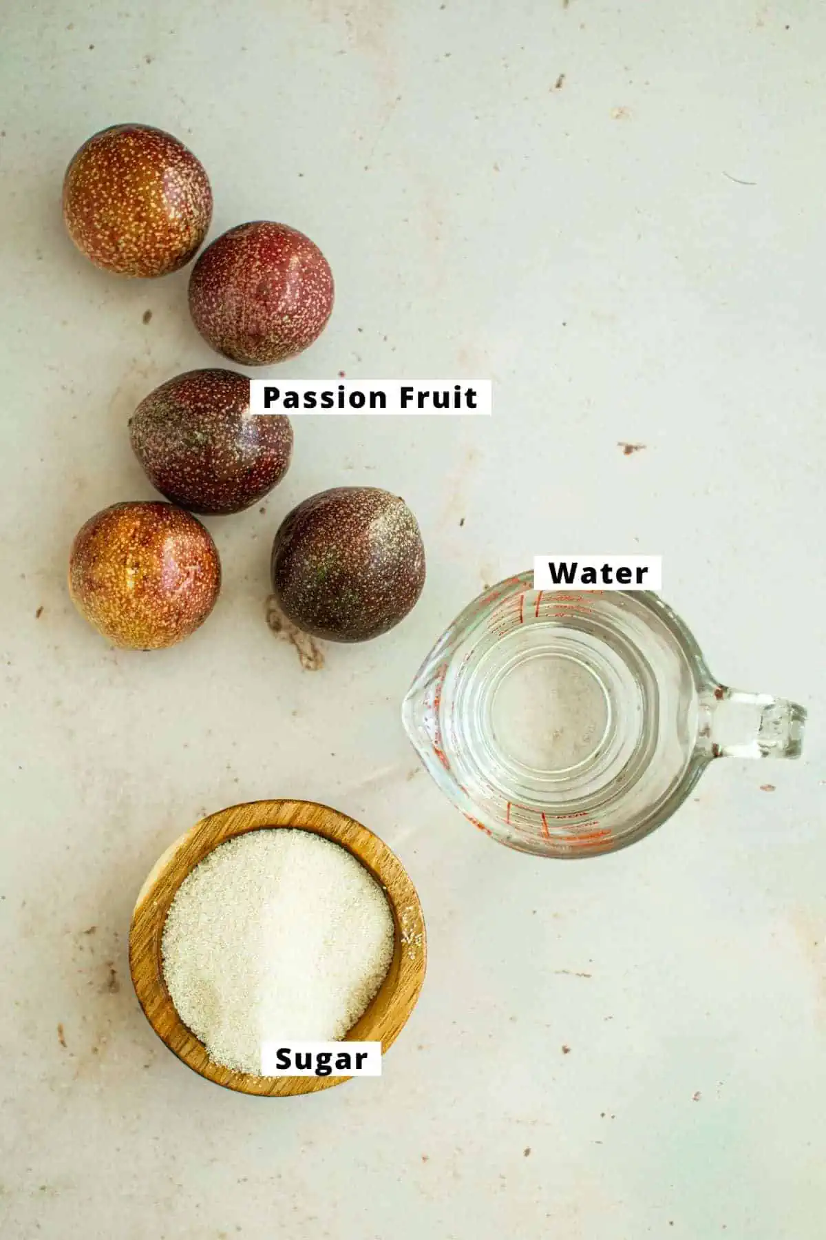 Ingredients in passion fruit syrup.